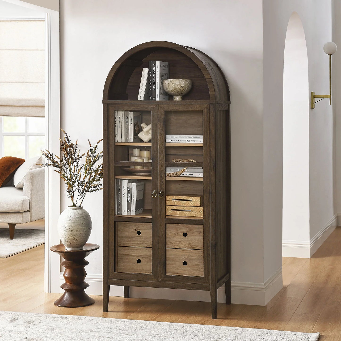 Nolan Tall Arched Storage Display Cabinet – Stylish and Functional Cabinet for Modern Homes