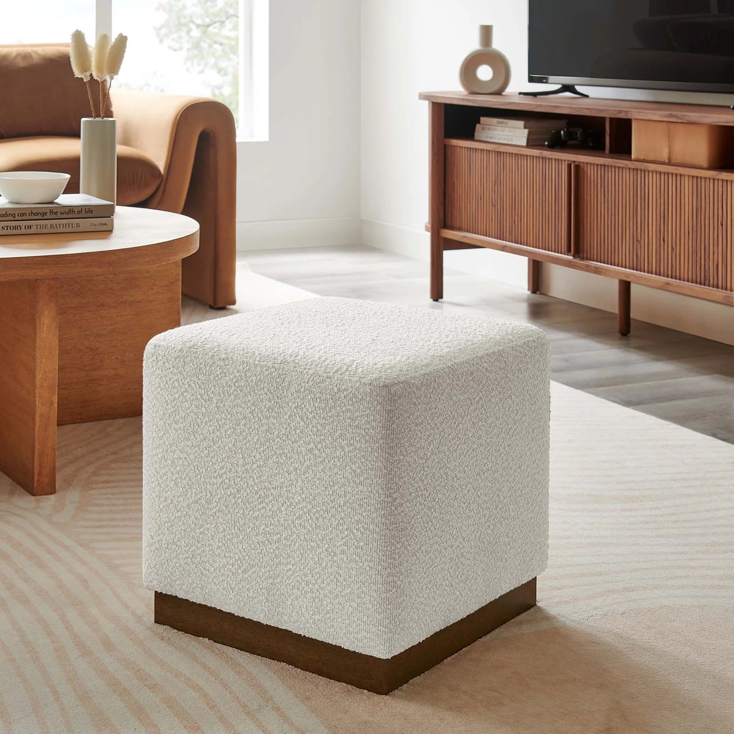 Tilden Elegant Boucle Fabric Ottoman with French Piping and Dense Foam Padding β Stylish and Comfortable Accent Piece for Modern Living Spaces