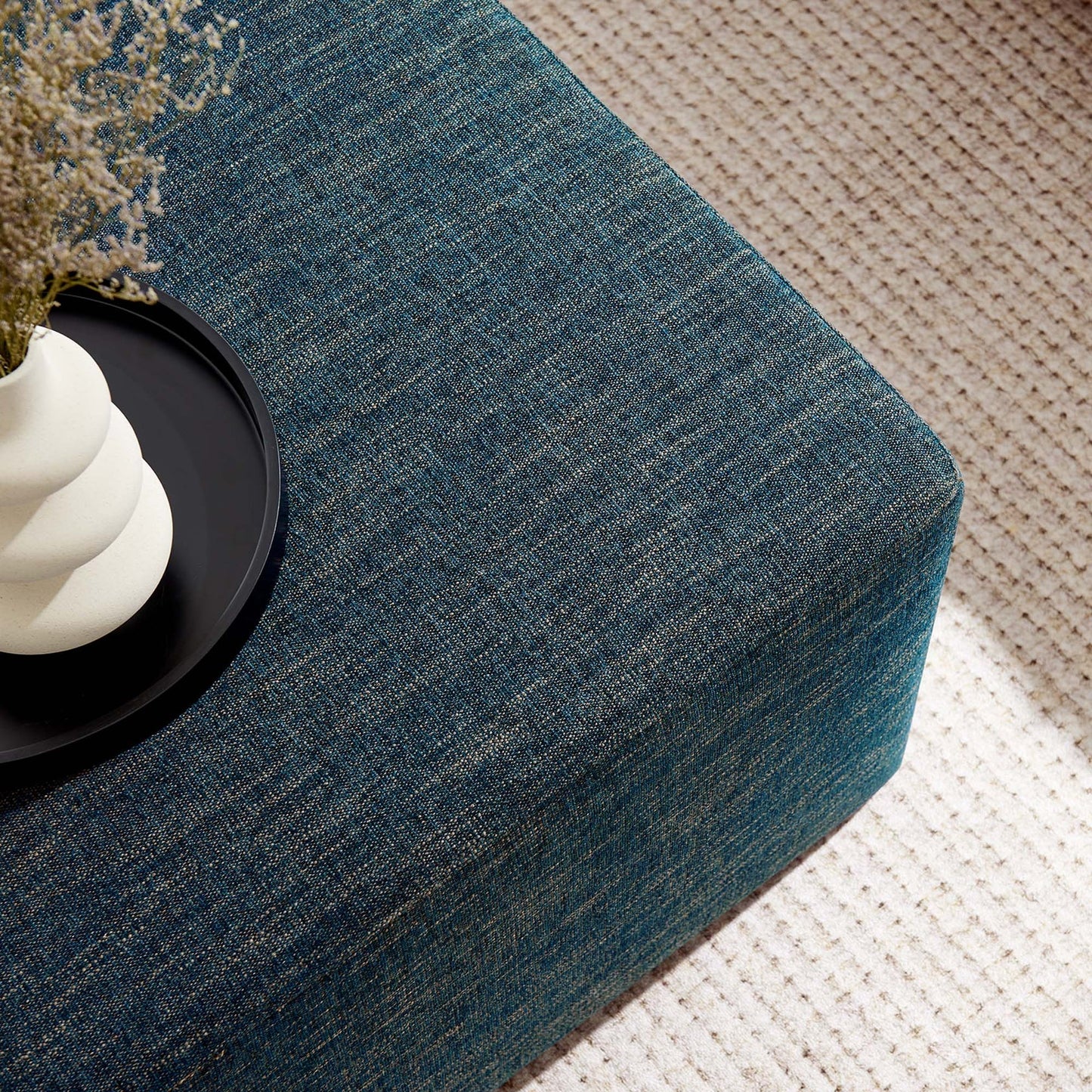 Callum Large 28" Square Woven Heathered Fabric Upholstered Ottoman in Heathered Weave Azure β Stylish and Comfortable Accent Piece for Modern Living Spaces