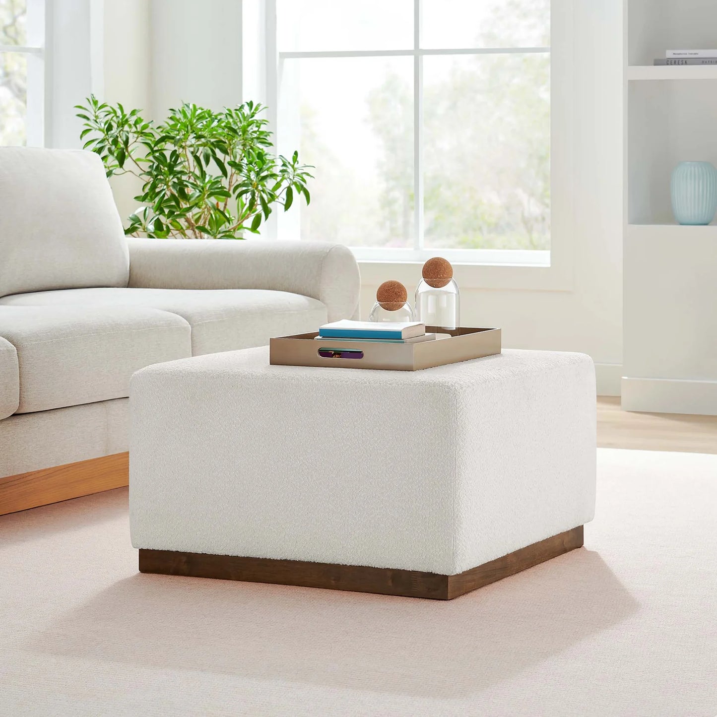 Tilden Elegant Boucle Fabric Ottoman with French Piping and Dense Foam Padding β Stylish and Comfortable Accent Piece for Modern Living Spaces
