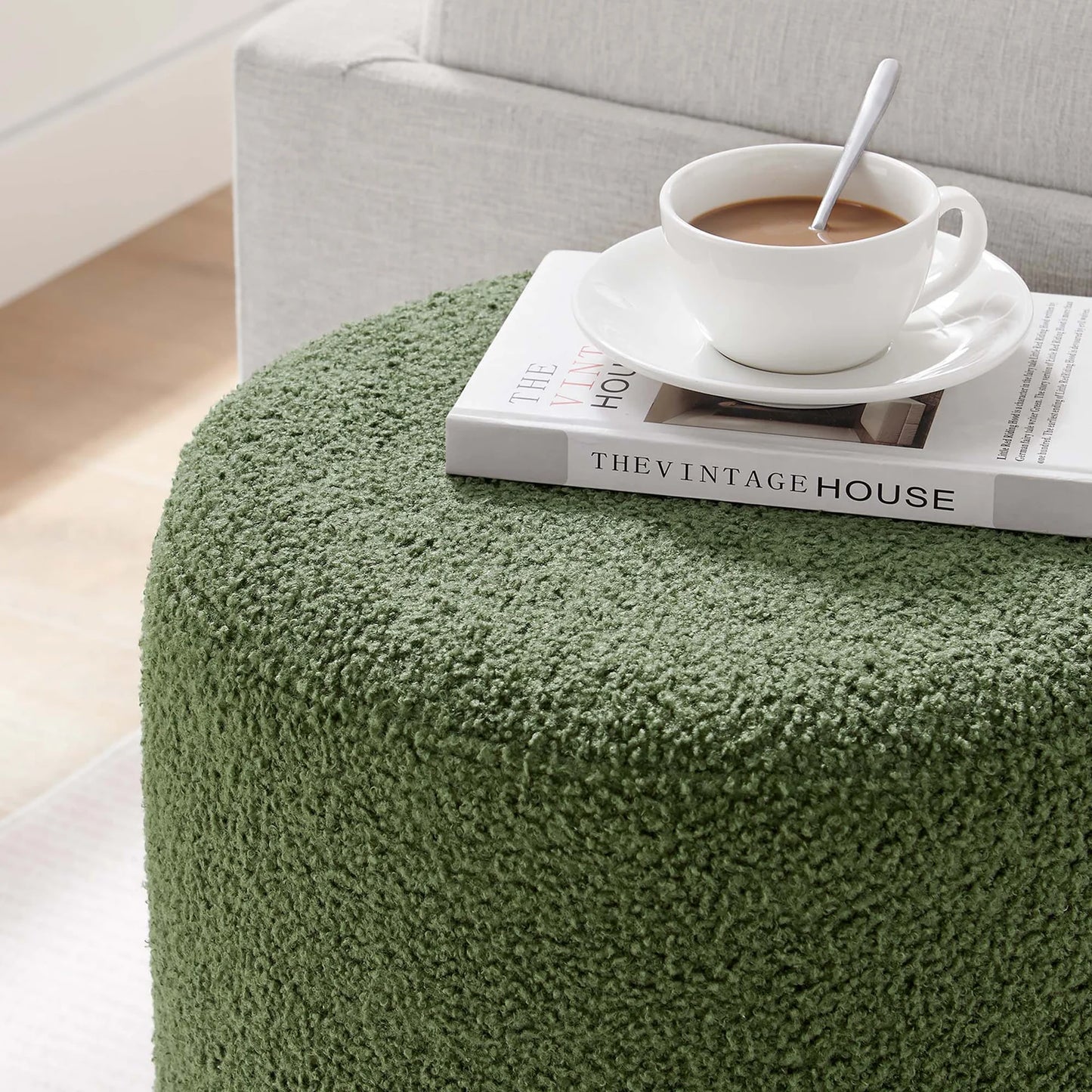 Tilden 16" Round Sherpa Upholstered Ottoman in Ivory Natural – Cozy and Stylish Accent Piece for Modern Living Spaces