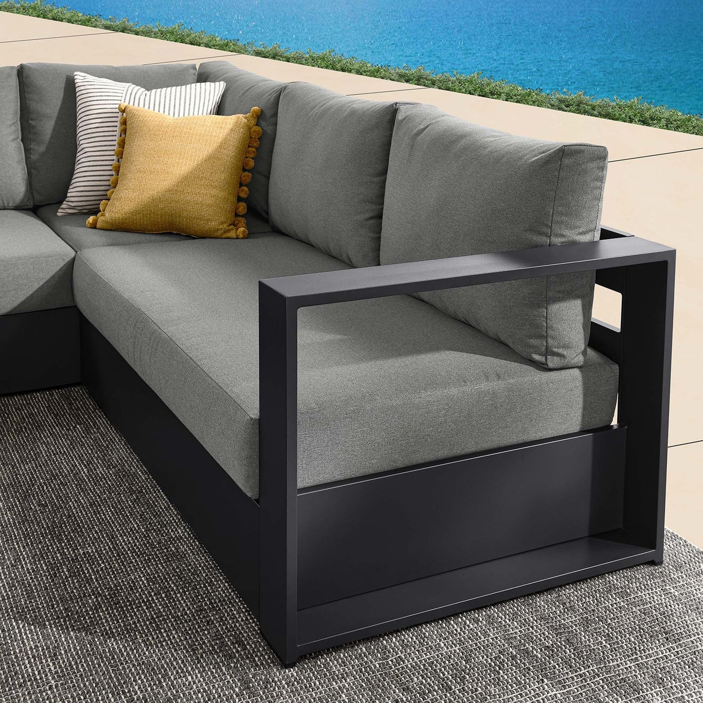 Tahoe 3-Piece Outdoor Patio Powder-Coated Aluminum Sectional Sofa Set in Gray Charcoal β Durable and Stylish Seating for Comfortable Outdoor Living