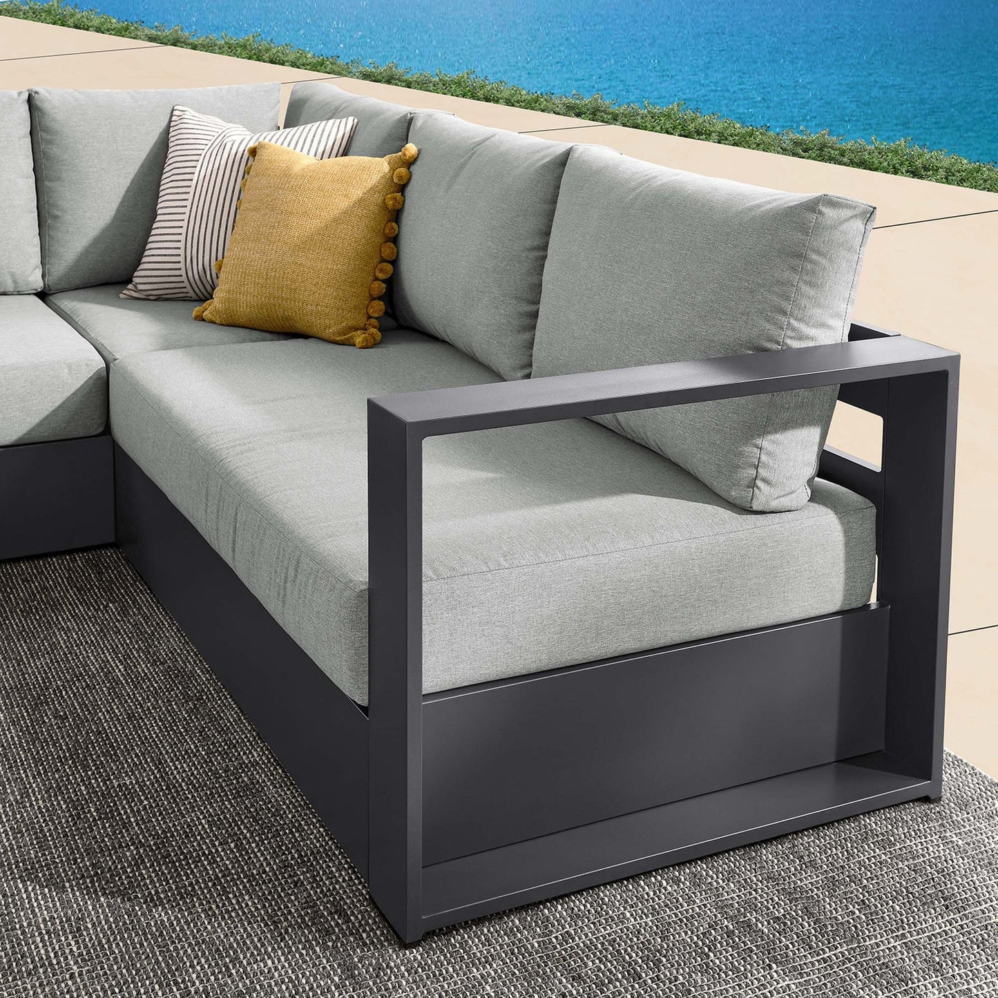 Tahoe 3-Piece Outdoor Patio Powder-Coated Aluminum Sectional Sofa Set in Gray Charcoal β Durable and Stylish Seating for Comfortable Outdoor Living