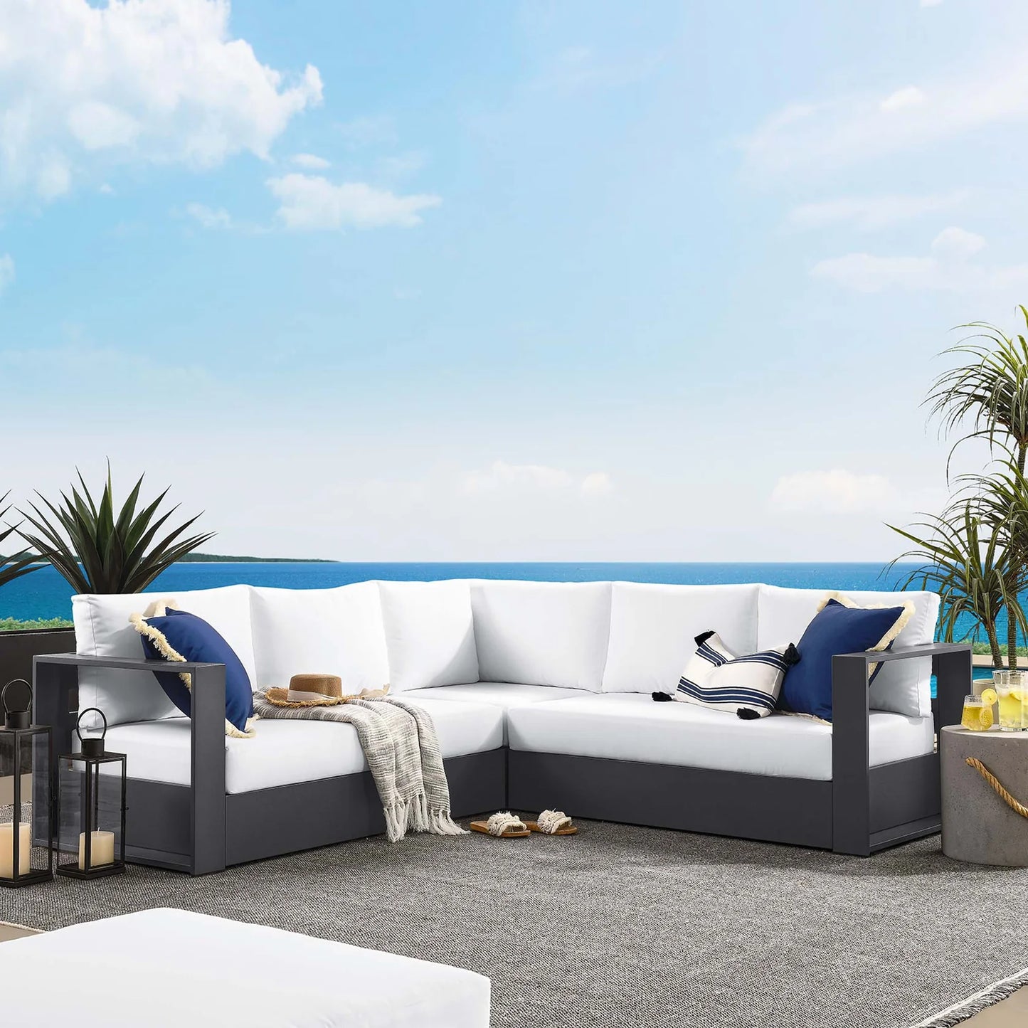 Tahoe 3-Piece Outdoor Patio Powder-Coated Aluminum Sectional Sofa Set in Gray Charcoal β Durable and Stylish Seating for Comfortable Outdoor Living