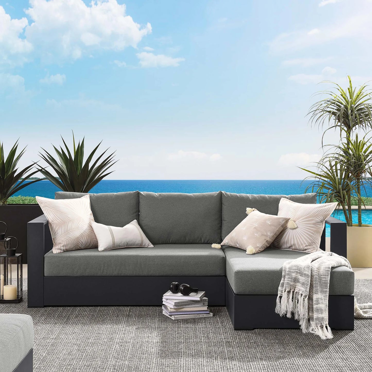 Tahoe 2-Piece Outdoor Patio Powder-Coated Aluminum Right-Facing Chaise Sectional Sofa Set in Gray Charcoal β Stylish and Durable Seating for Relaxed Outdoor Living