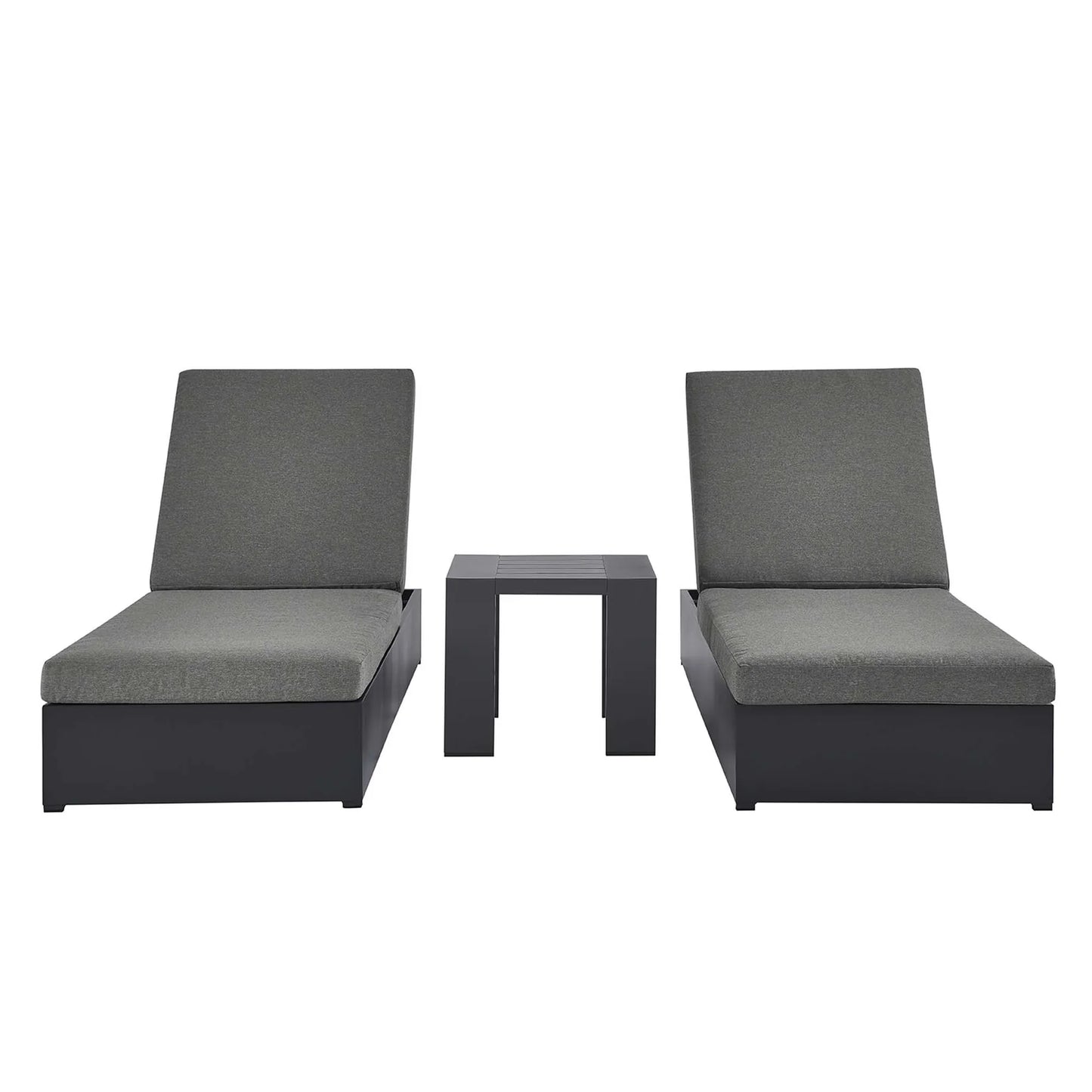 Tahoe 3-Piece Outdoor Patio Powder-Coated Aluminum Chaise Lounge Set in Gray Charcoal β Stylish and Durable Seating for Relaxed Outdoor Living