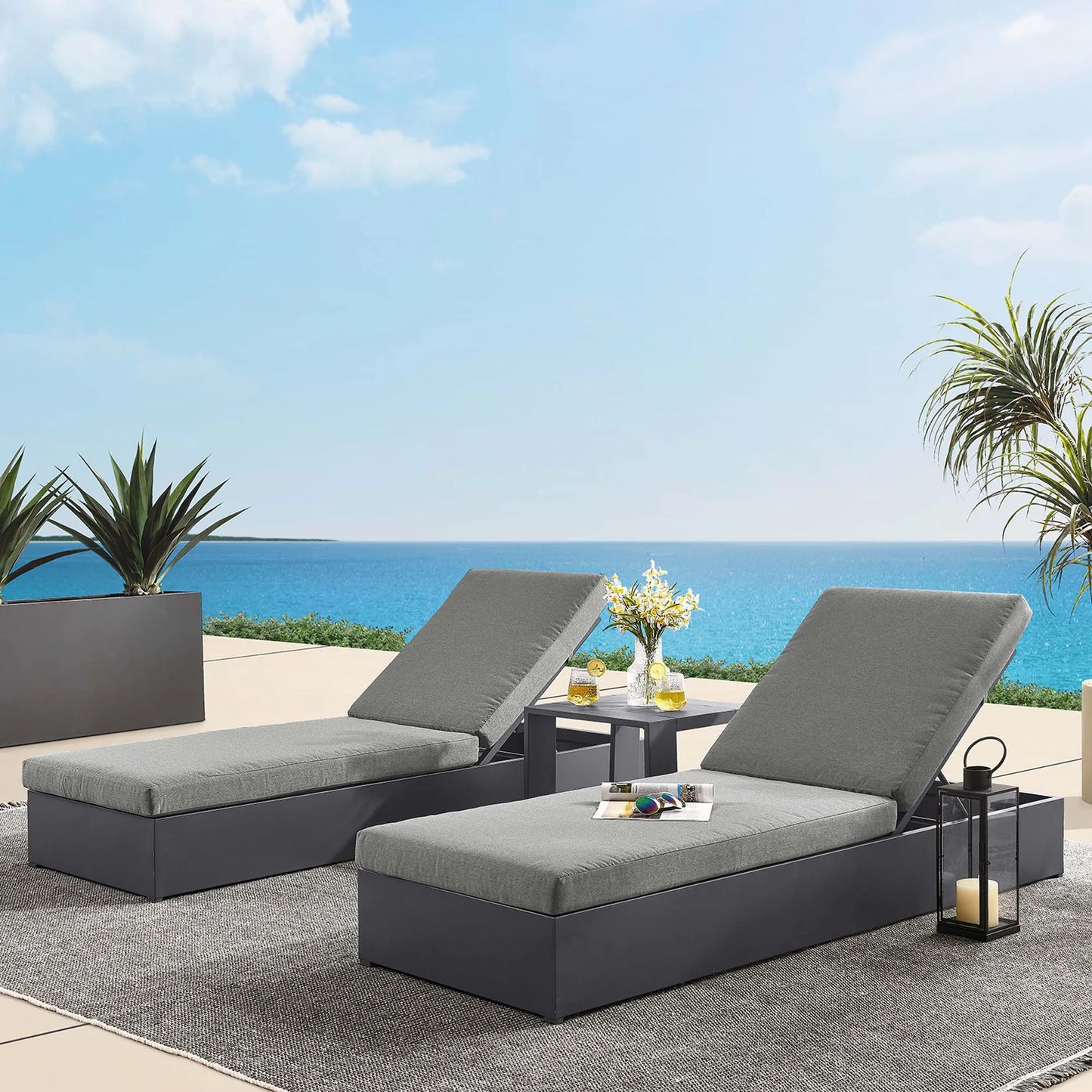 Tahoe 3-Piece Outdoor Patio Powder-Coated Aluminum Chaise Lounge Set in Gray Charcoal β Stylish and Durable Seating for Relaxed Outdoor Living