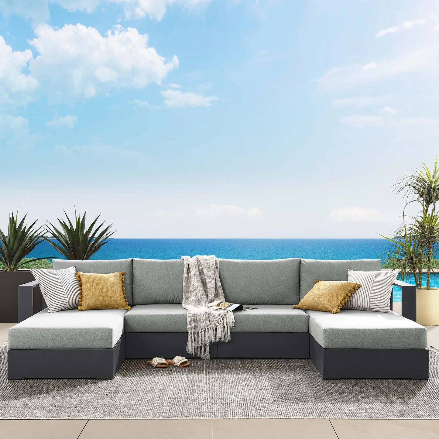 Tahoe 4-Piece Outdoor Patio Powder-Coated Aluminum Sectional Sofa Set β Durable and Stylish Seating for Elegant Outdoor Living