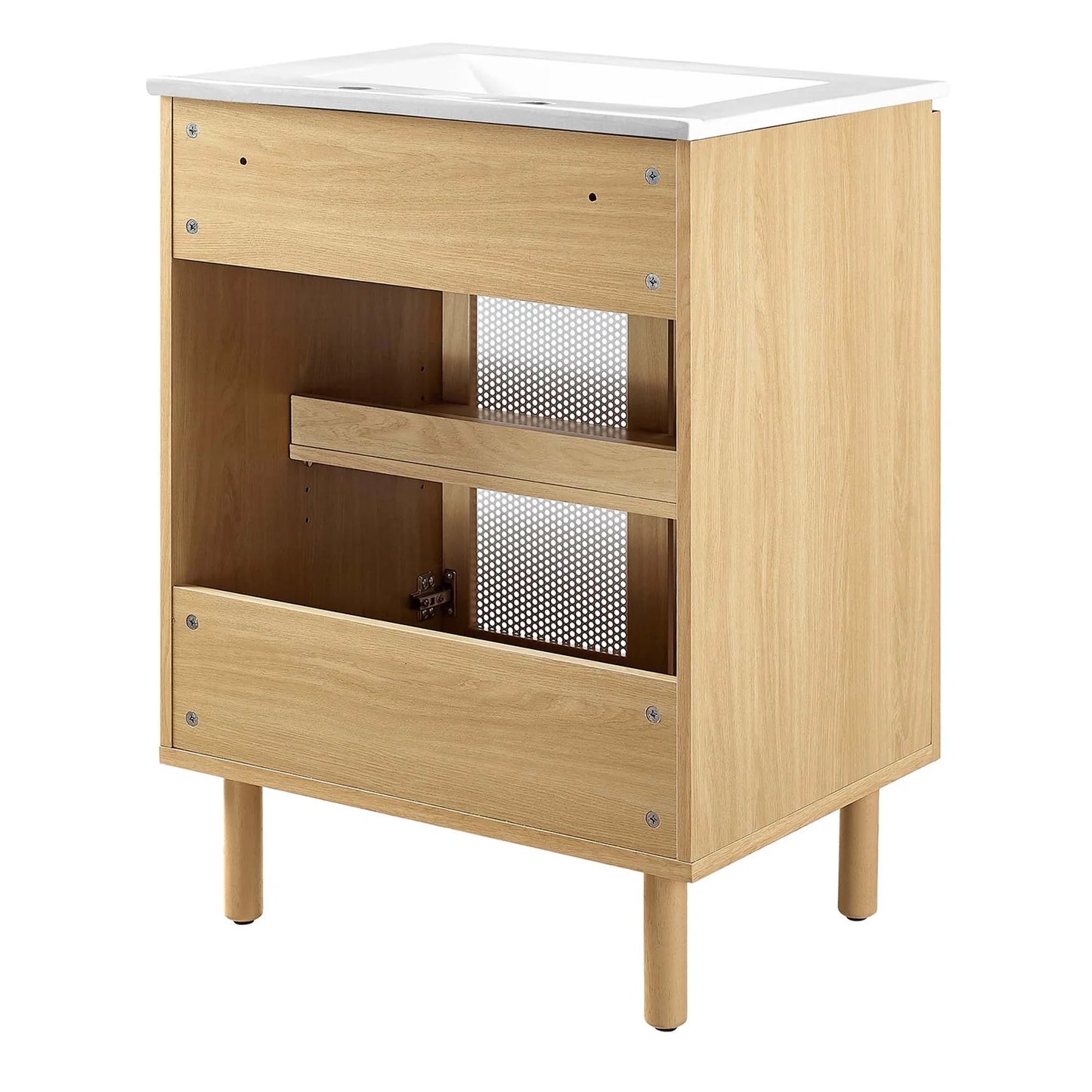 Calla 24" Modern Perforated Metal Bathroom Vanity – Featuring a Sleek Design with an Adjustable Shelf for Convenient Storage and a Durable Ceramic Basin, Perfect for Contemporary Bathrooms