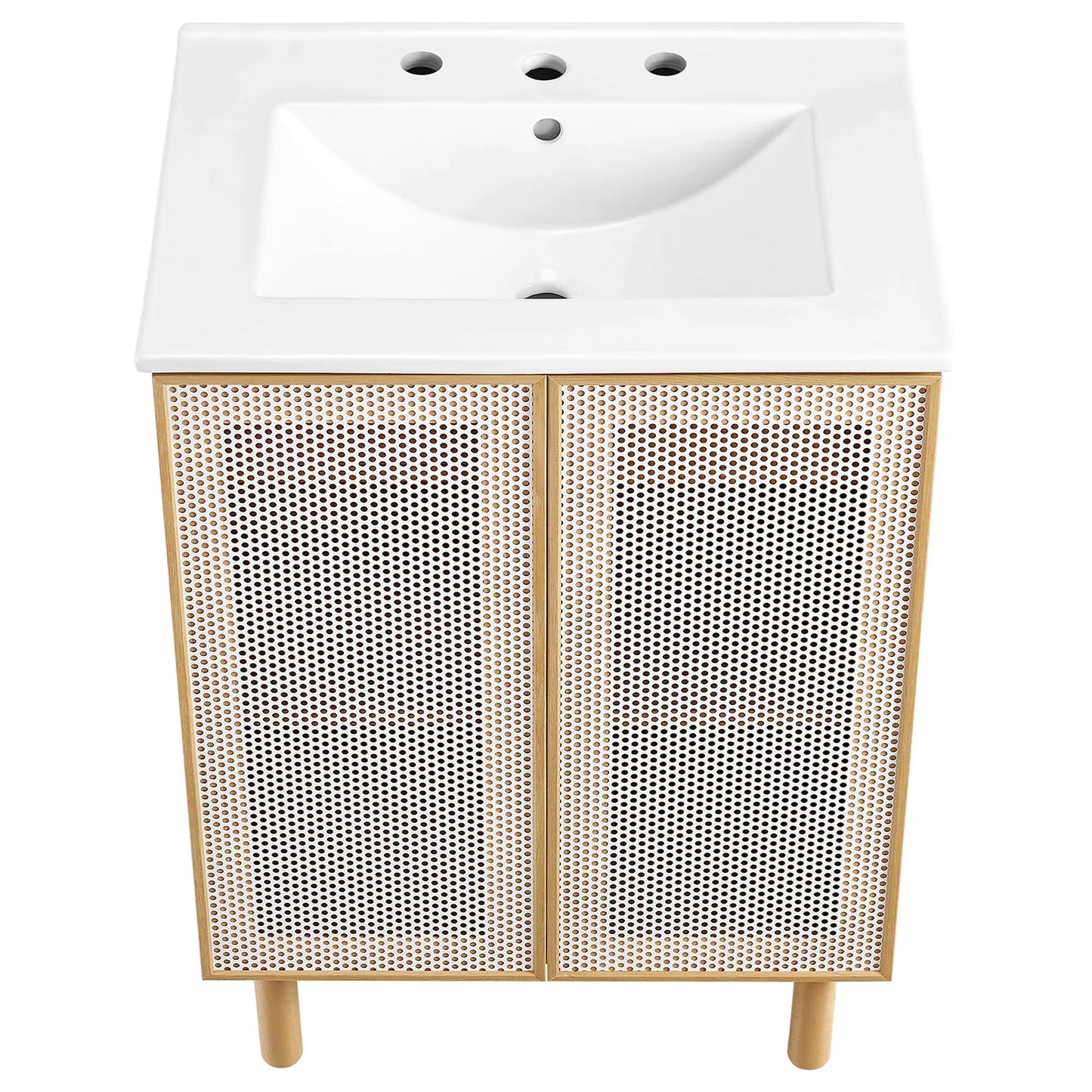 Calla 24" Modern Perforated Metal Bathroom Vanity – Featuring a Sleek Design with an Adjustable Shelf for Convenient Storage and a Durable Ceramic Basin, Perfect for Contemporary Bathrooms