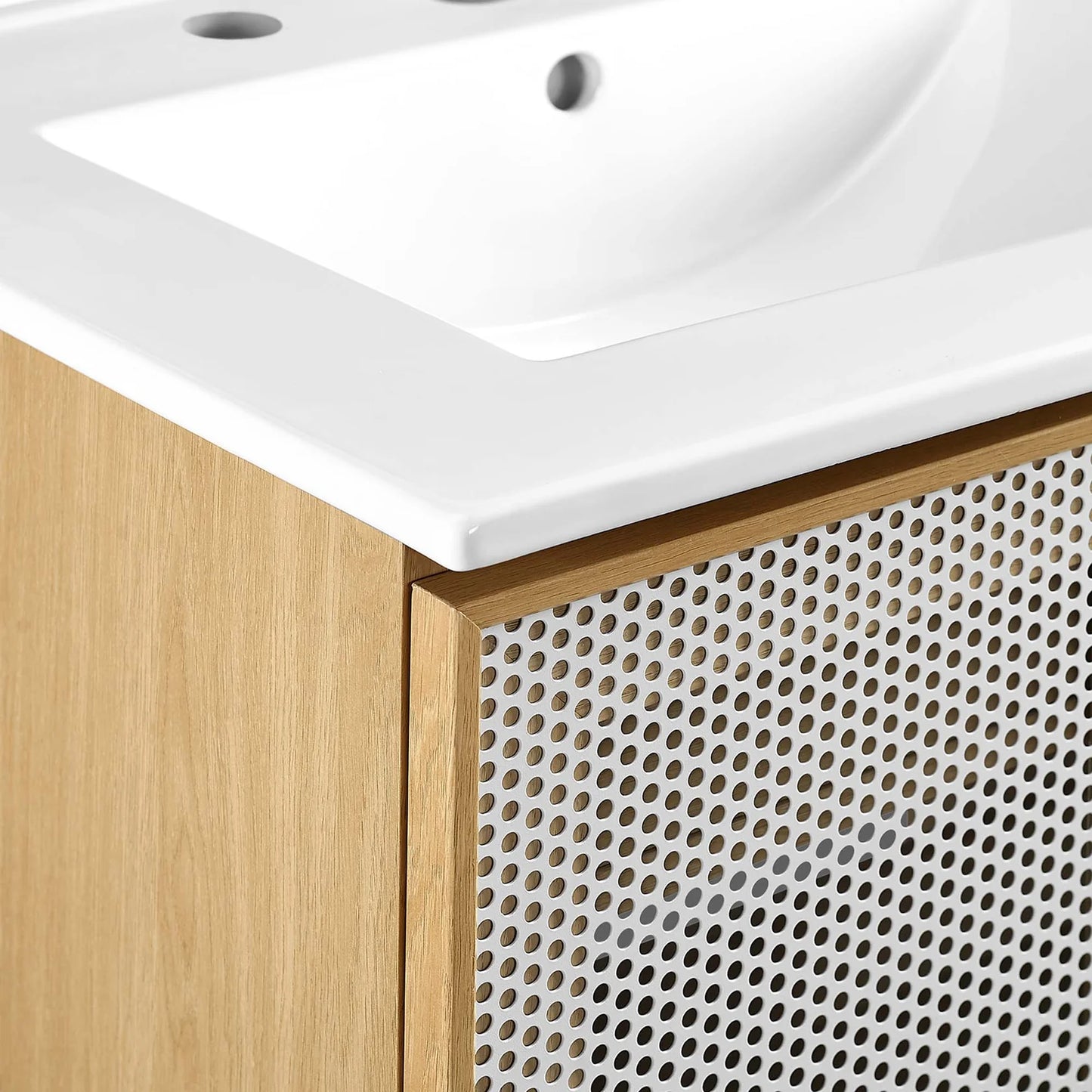 Calla 24" Modern Perforated Metal Bathroom Vanity – Featuring a Sleek Design with an Adjustable Shelf for Convenient Storage and a Durable Ceramic Basin, Perfect for Contemporary Bathrooms