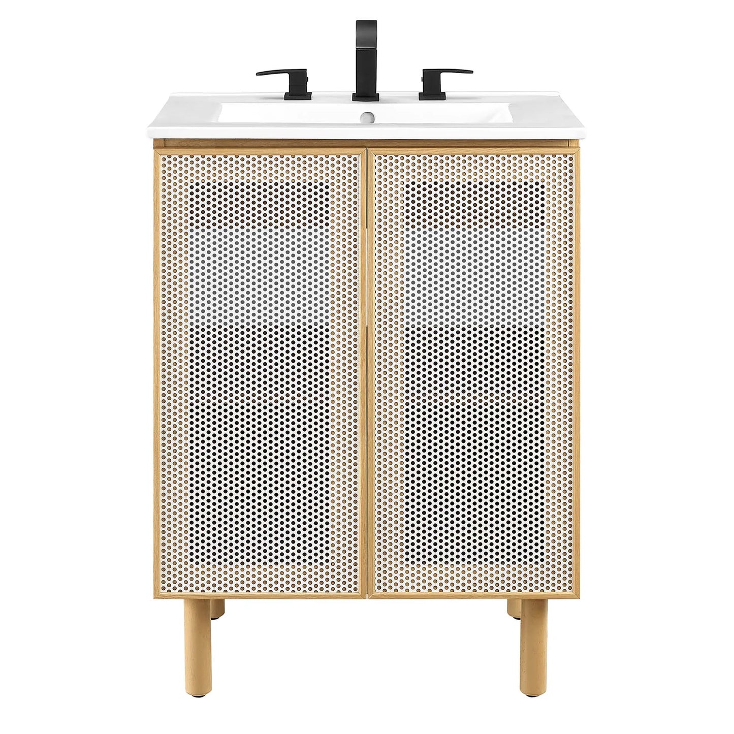 Calla 24" Modern Perforated Metal Bathroom Vanity – Featuring a Sleek Design with an Adjustable Shelf for Convenient Storage and a Durable Ceramic Basin, Perfect for Contemporary Bathrooms