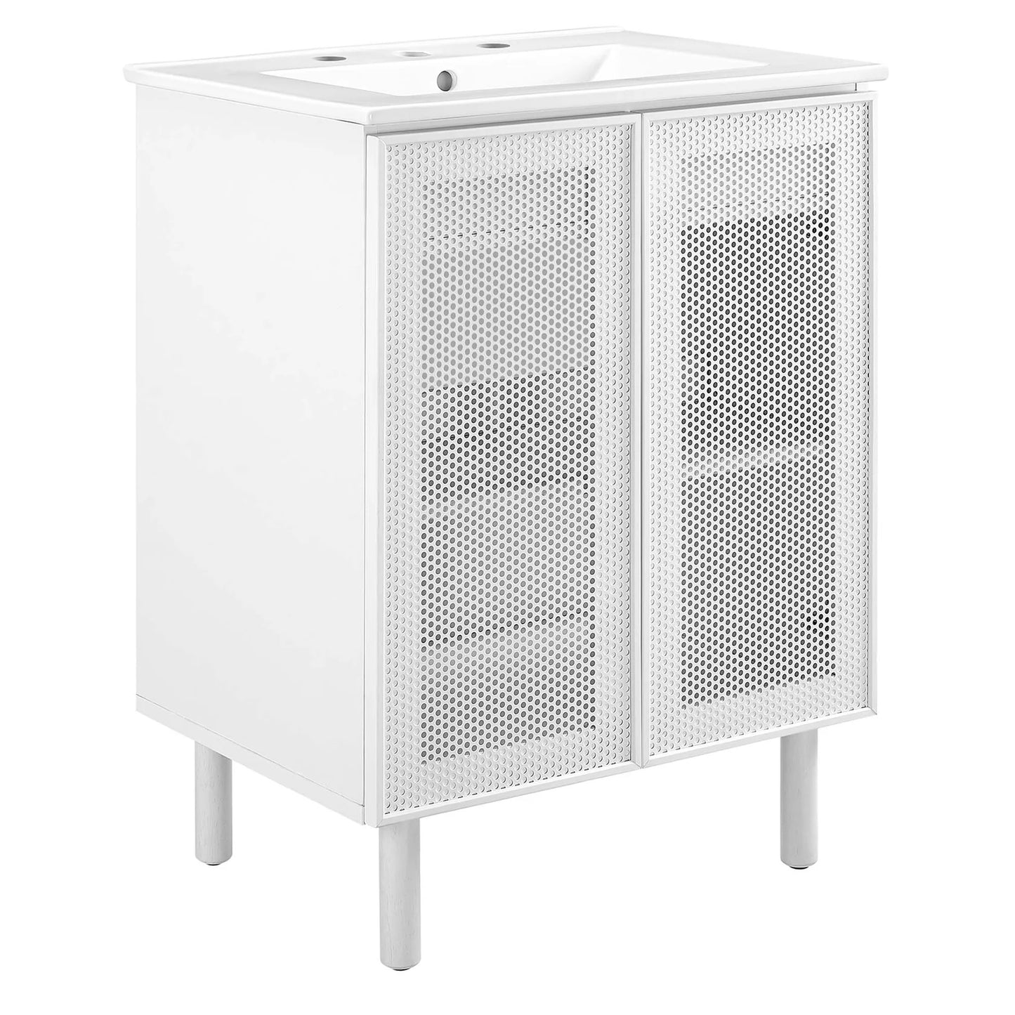 Calla 24" Modern Perforated Metal Bathroom Vanity – Featuring a Sleek Design with an Adjustable Shelf for Convenient Storage and a Durable Ceramic Basin, Perfect for Contemporary Bathrooms