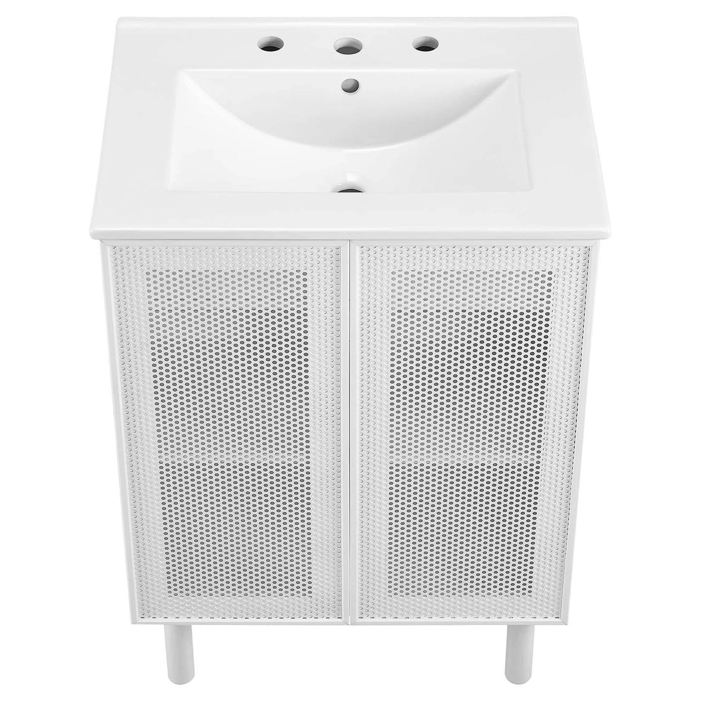Calla 24" Modern Perforated Metal Bathroom Vanity – Featuring a Sleek Design with an Adjustable Shelf for Convenient Storage and a Durable Ceramic Basin, Perfect for Contemporary Bathrooms