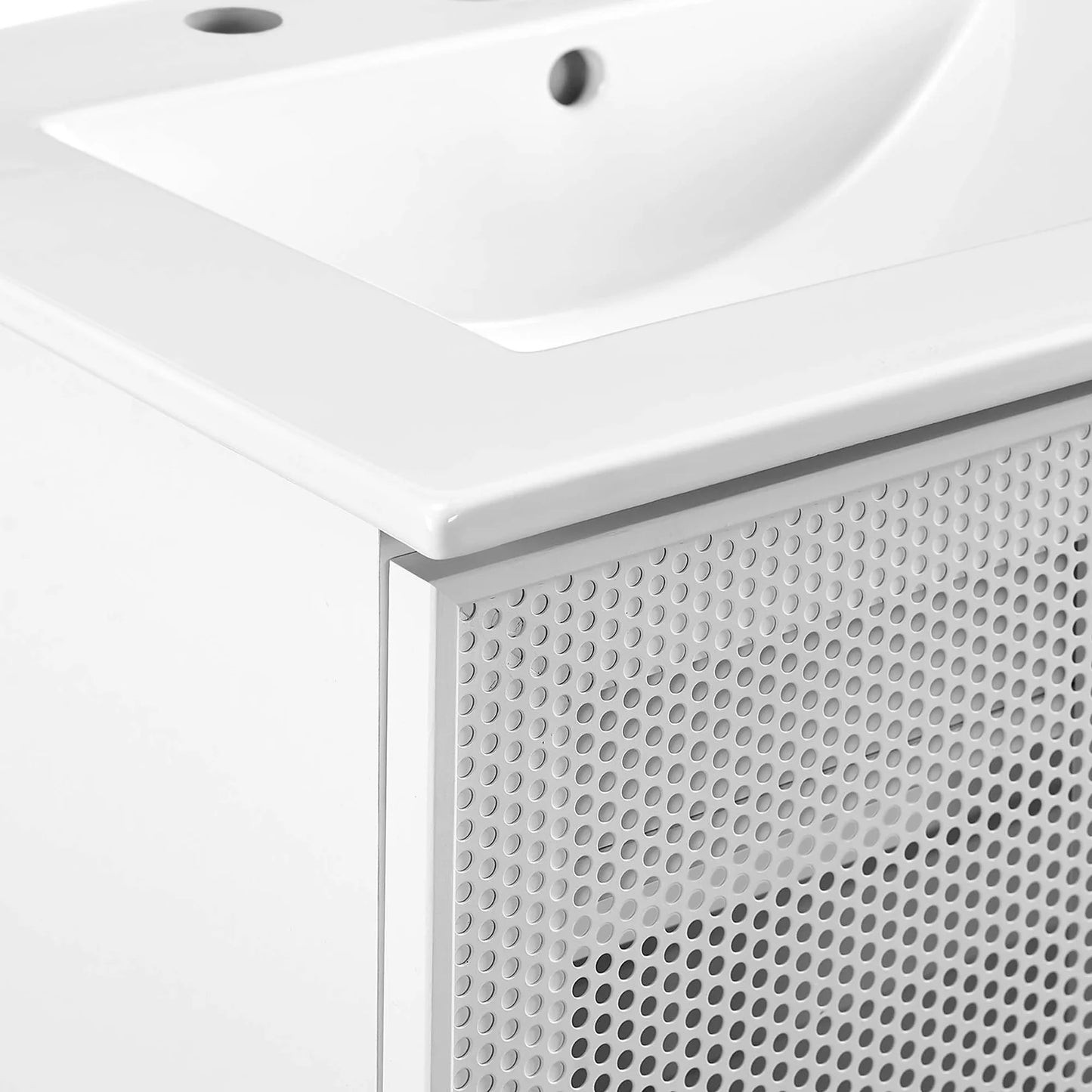 Calla 24" Modern Perforated Metal Bathroom Vanity – Featuring a Sleek Design with an Adjustable Shelf for Convenient Storage and a Durable Ceramic Basin, Perfect for Contemporary Bathrooms