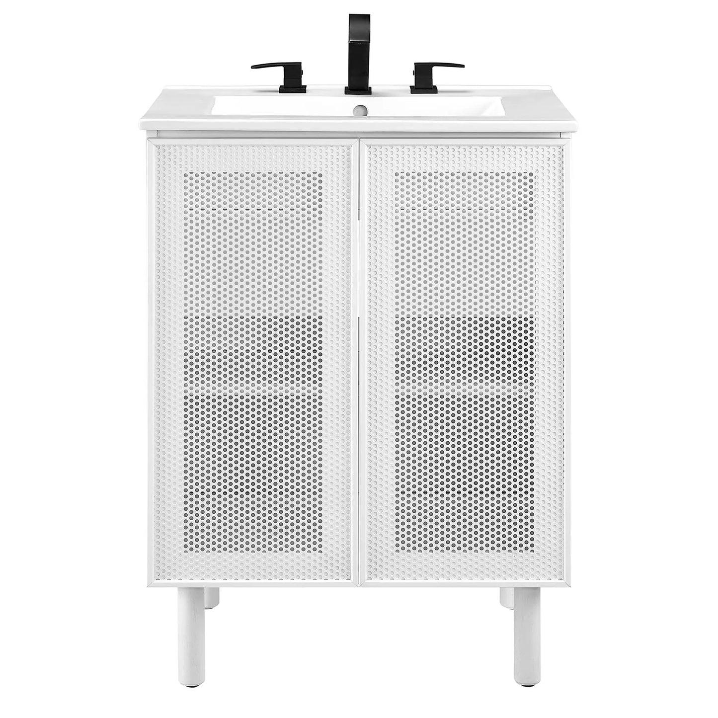 Calla 24" Modern Perforated Metal Bathroom Vanity – Featuring a Sleek Design with an Adjustable Shelf for Convenient Storage and a Durable Ceramic Basin, Perfect for Contemporary Bathrooms