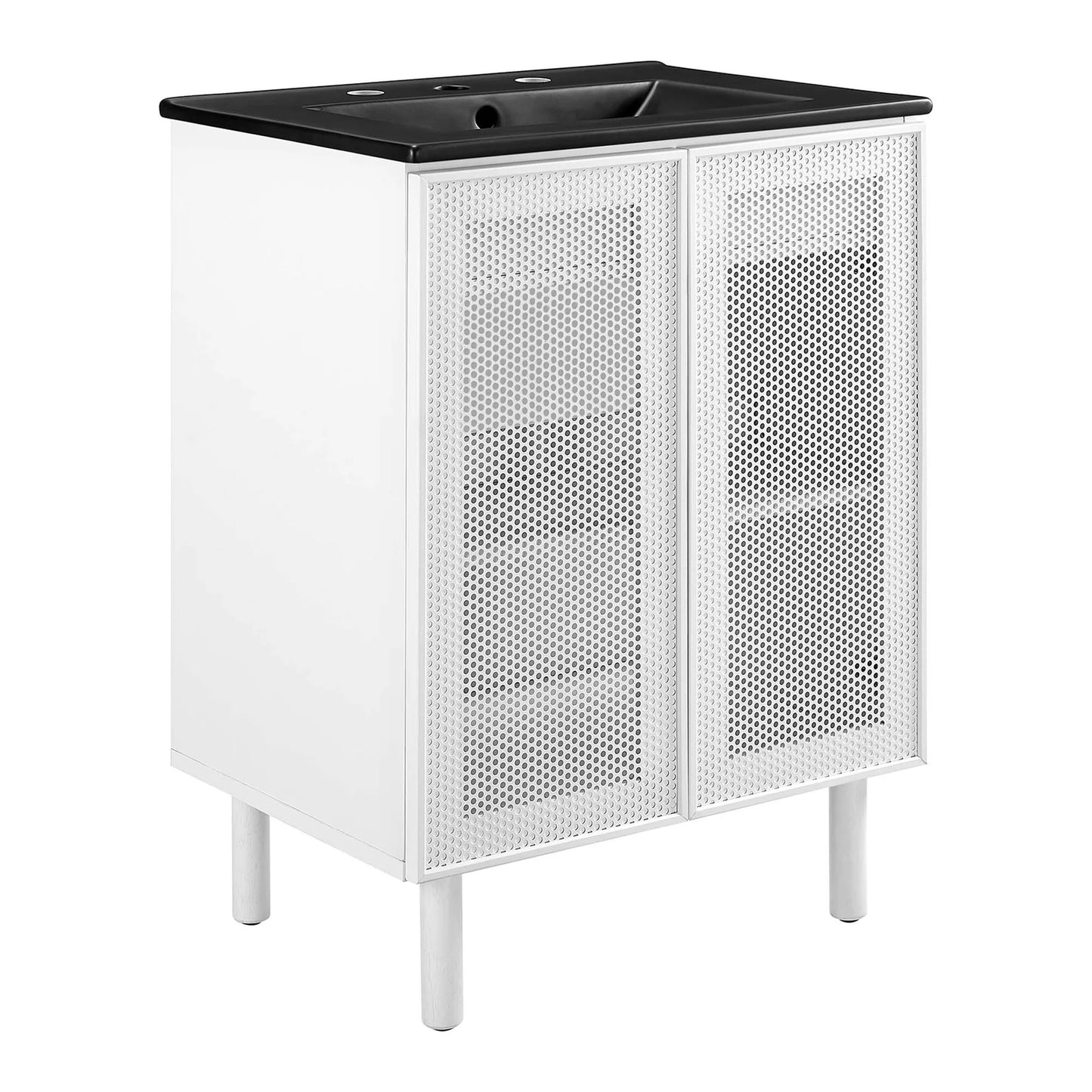 Calla 24" Modern Perforated Metal Bathroom Vanity – Featuring a Sleek Design with an Adjustable Shelf for Convenient Storage and a Durable Ceramic Basin, Perfect for Contemporary Bathrooms
