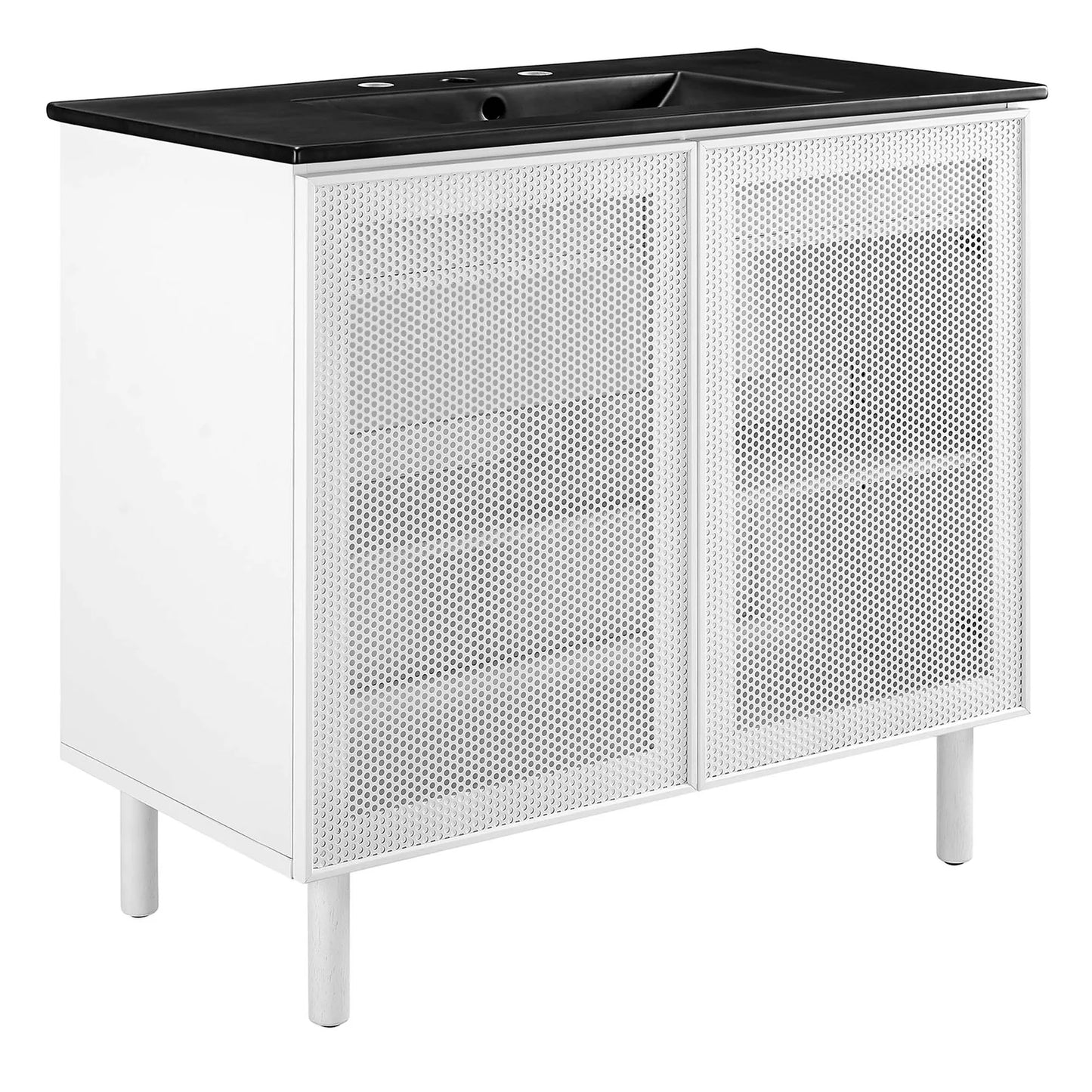 Calla 24" Modern Perforated Metal Bathroom Vanity – Featuring a Sleek Design with an Adjustable Shelf for Convenient Storage and a Durable Ceramic Basin, Perfect for Contemporary Bathrooms
