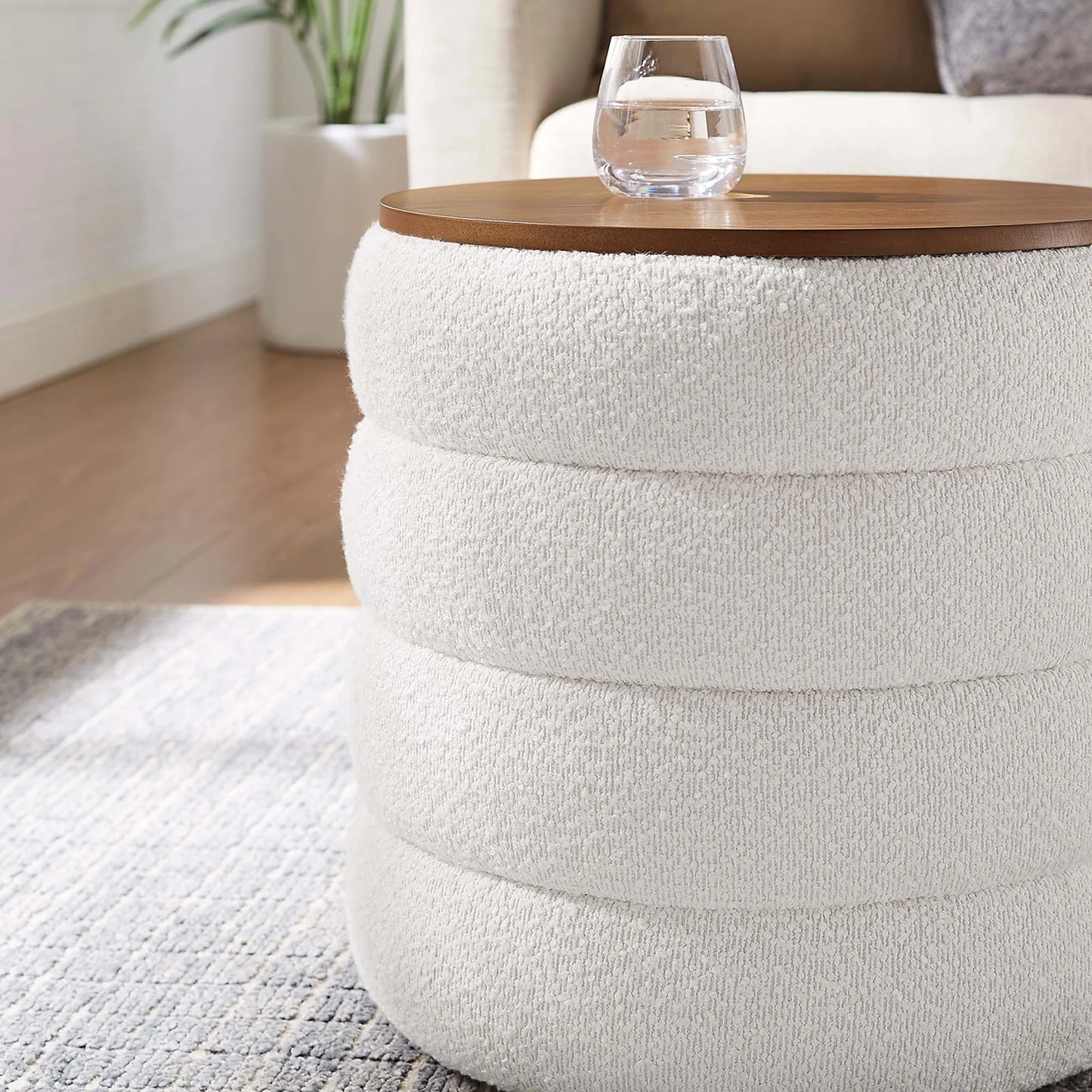 Mezzo Round Boucle Fabric Storage Ottoman in Cloud – Stylish and Functional Accent with Hidden Storage for Modern Living Spaces