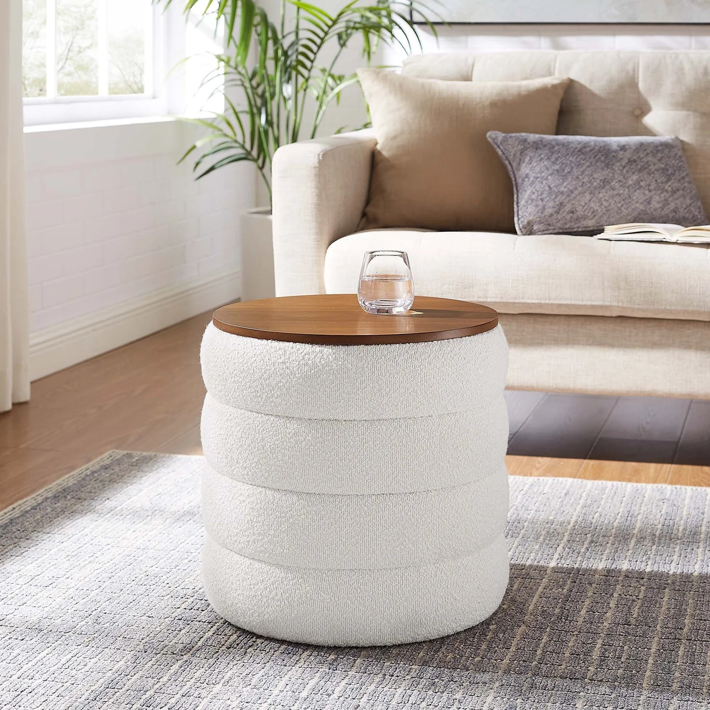 Mezzo Round Boucle Fabric Storage Ottoman in Cloud – Stylish and Functional Accent with Hidden Storage for Modern Living Spaces
