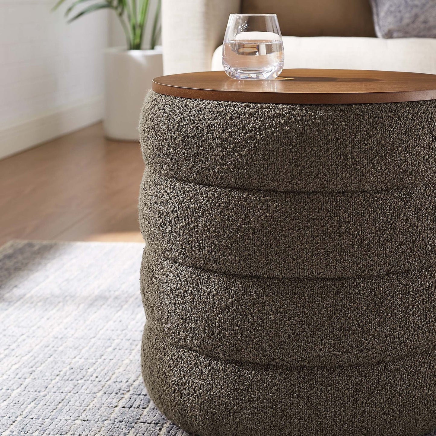 Mezzo Round Boucle Fabric Storage Ottoman in Cloud – Stylish and Functional Accent with Hidden Storage for Modern Living Spaces