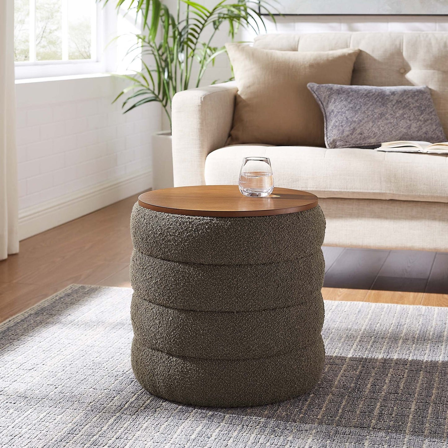 Mezzo Round Boucle Fabric Storage Ottoman in Cloud – Stylish and Functional Accent with Hidden Storage for Modern Living Spaces