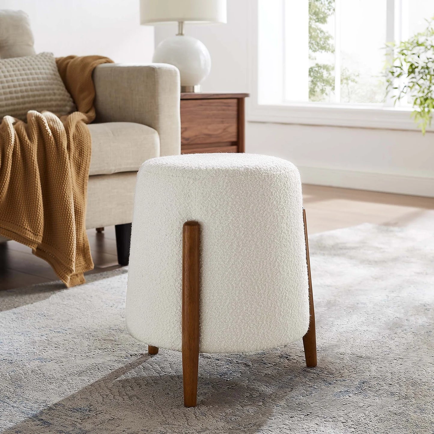 Riven Elegant Boucle Fabric Ottoman – Chic and Comfortable Accent for Modern Living Spaces