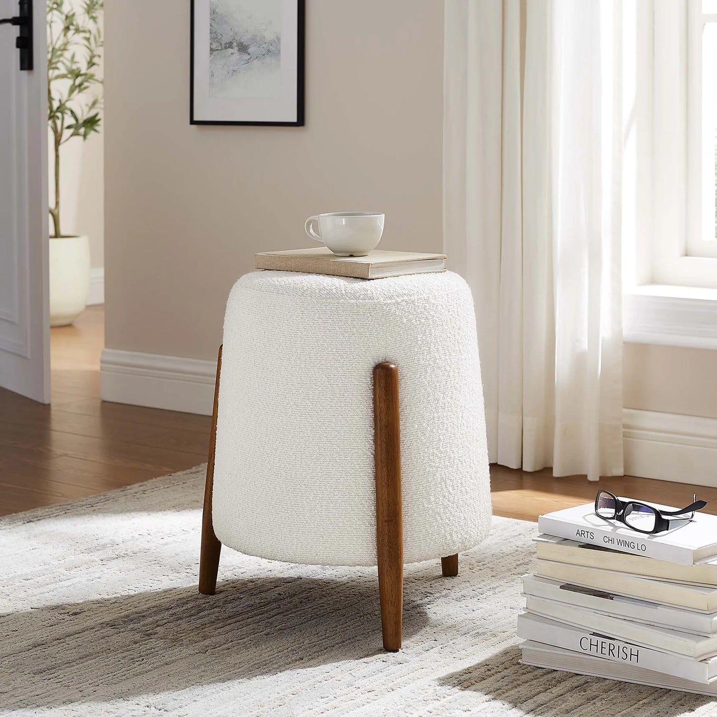 Riven Elegant Boucle Fabric Ottoman – Chic and Comfortable Accent for Modern Living Spaces