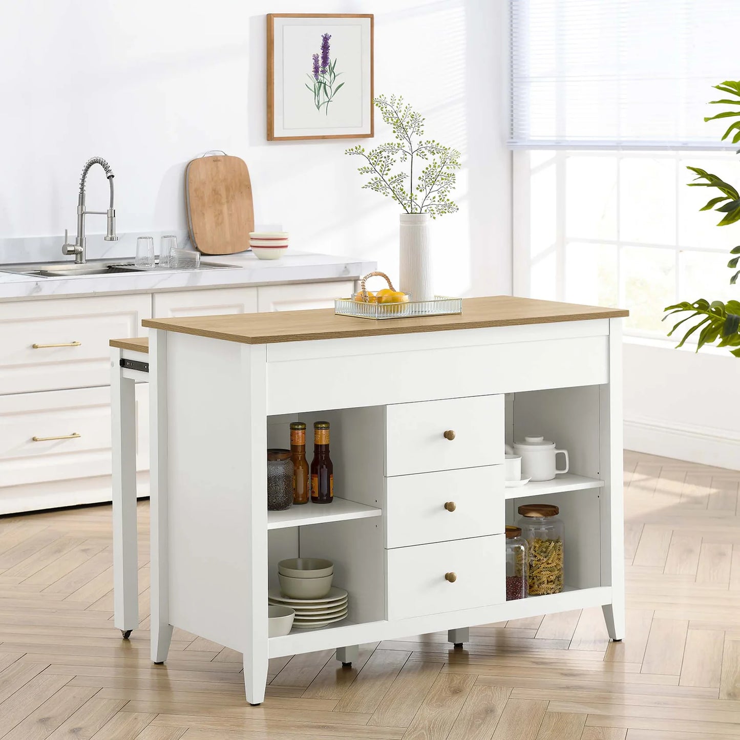 Farmstead Kitchen Island in Oak White – Stylish and Functional Storage Solution for Modern Kitchens