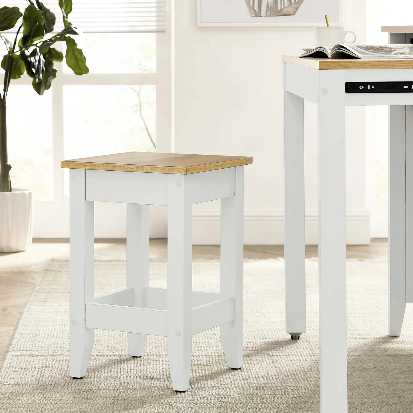Sunbrook Kitchen Stool – A modern counter bar stool with a square seat and sturdy stretcher footrests, offering both style and comfort for your kitchen or bar area.