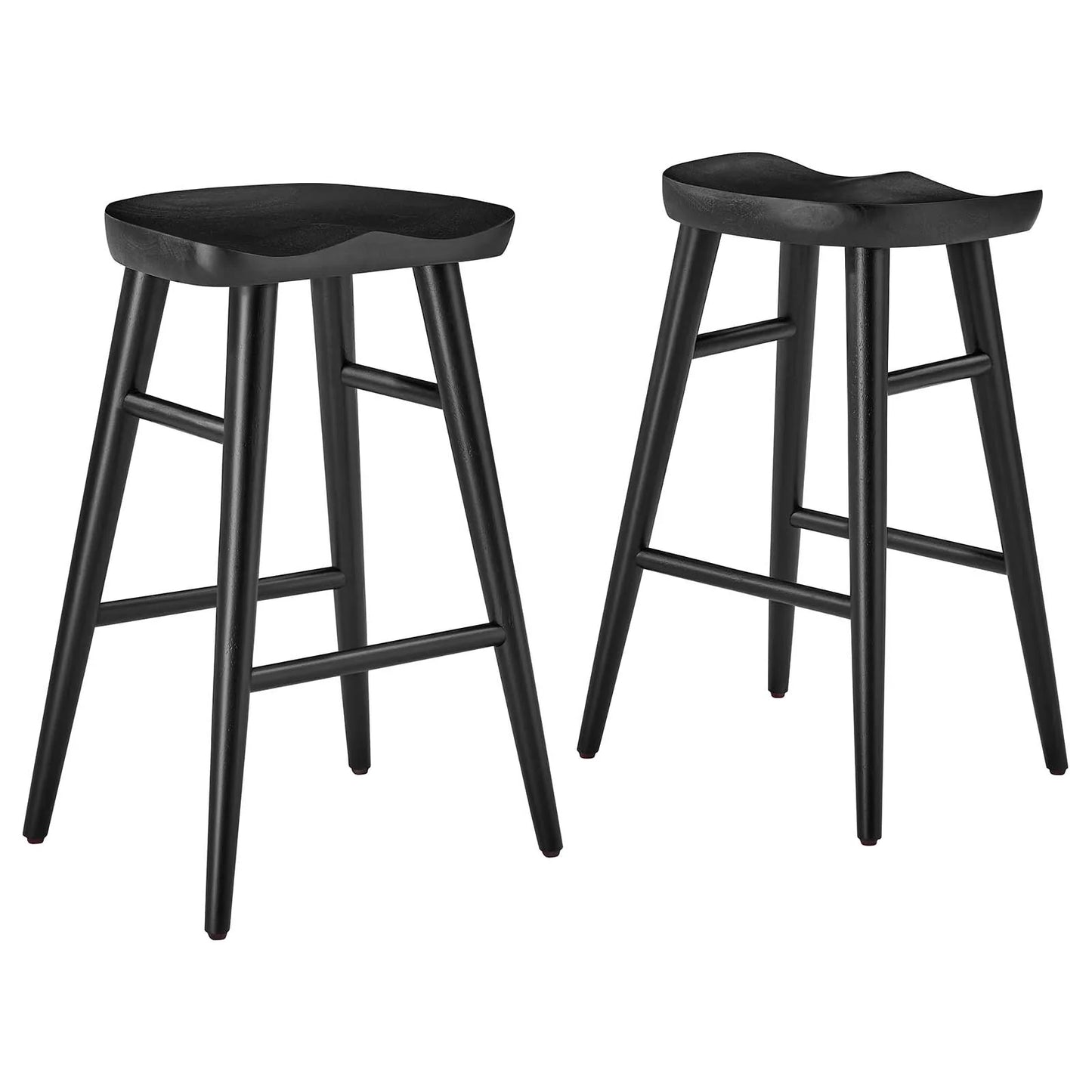 Saville Mango Wood Saddle Seat Stools, Backless with Tapered Legs, Set of 2 - Black Counter Height