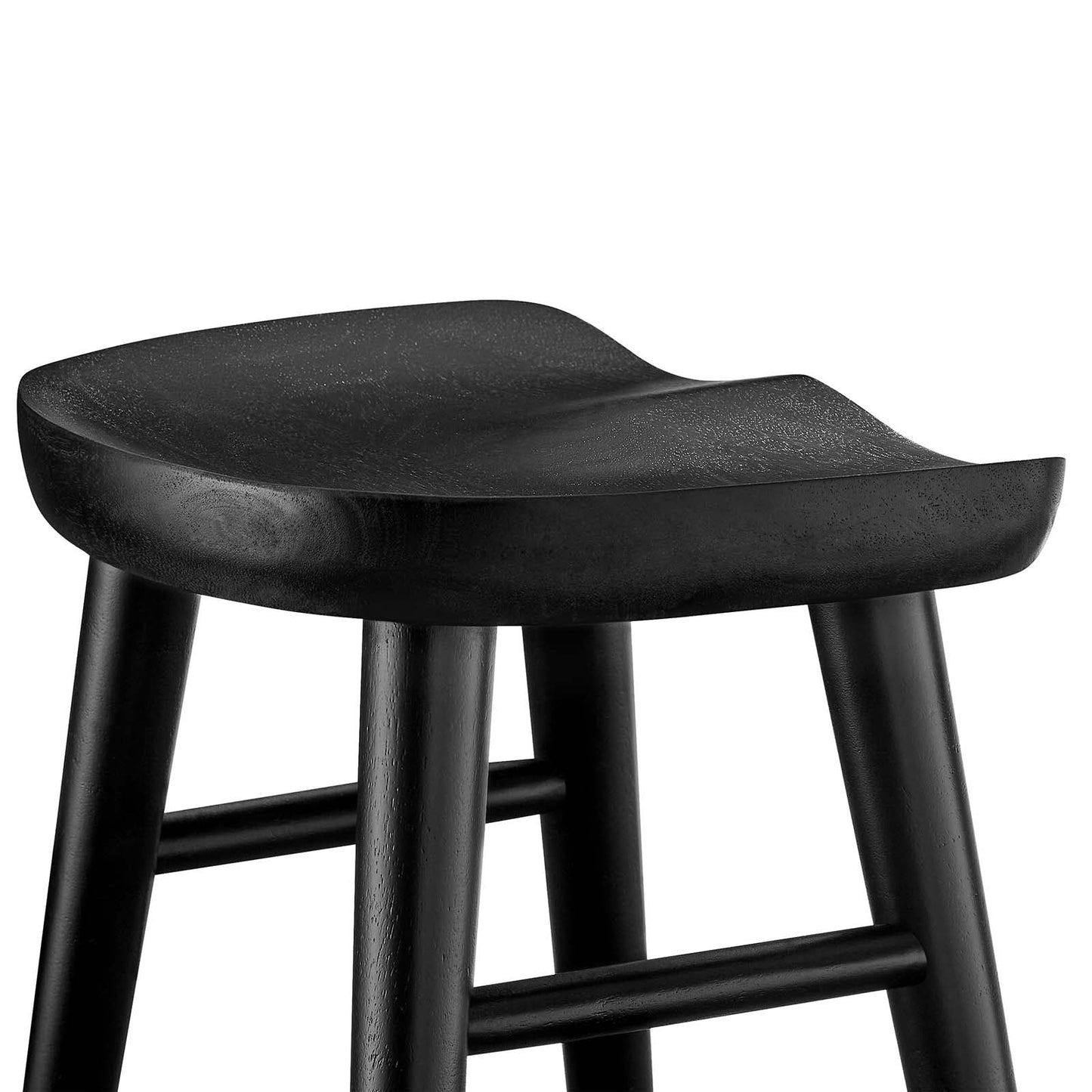 Saville Mango Wood Saddle Seat Stools, Backless with Tapered Legs, Set of 2 - Black Counter Height