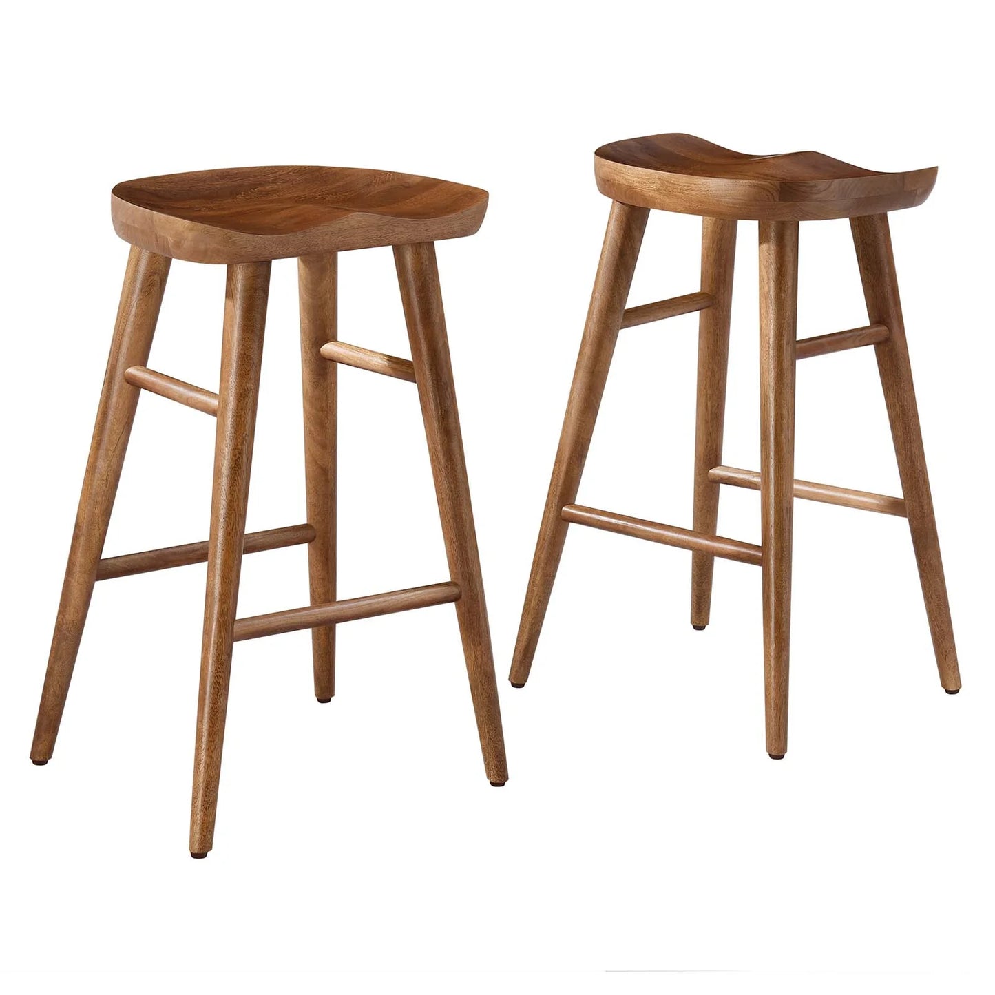 Saville Mango Wood Saddle Seat Stools, Backless with Tapered Legs, Set of 2 - Black Counter Height