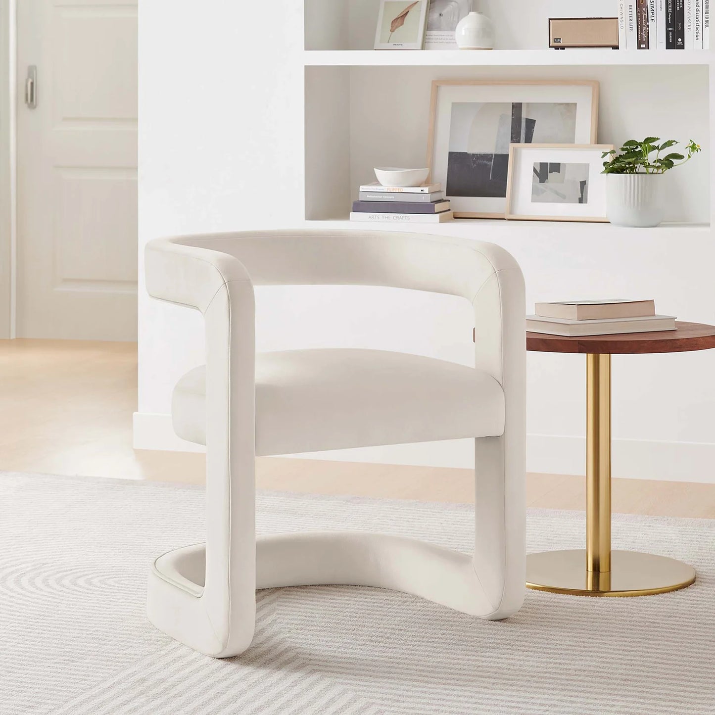 Winslow Performance Velvet Barrel Accent Chair in Alabaster – Elegant and Comfortable Seating for Modern Living Spaces
