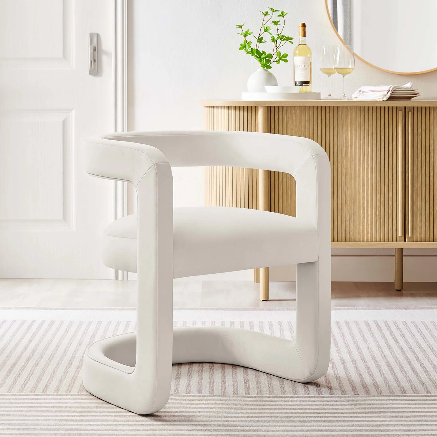 Winslow Performance Velvet Barrel Accent Chair in Alabaster – Elegant and Comfortable Seating for Modern Living Spaces