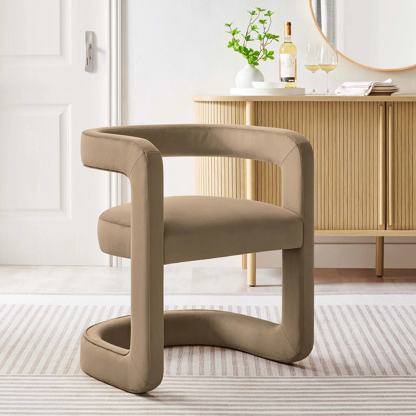 Winslow Performance Velvet Barrel Accent Chair in Alabaster – Elegant and Comfortable Seating for Modern Living Spaces
