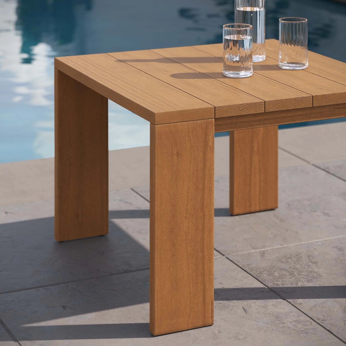 Tahoe Outdoor Patio Acacia Wood Side Table in Natural – Weather-Resistant End Table