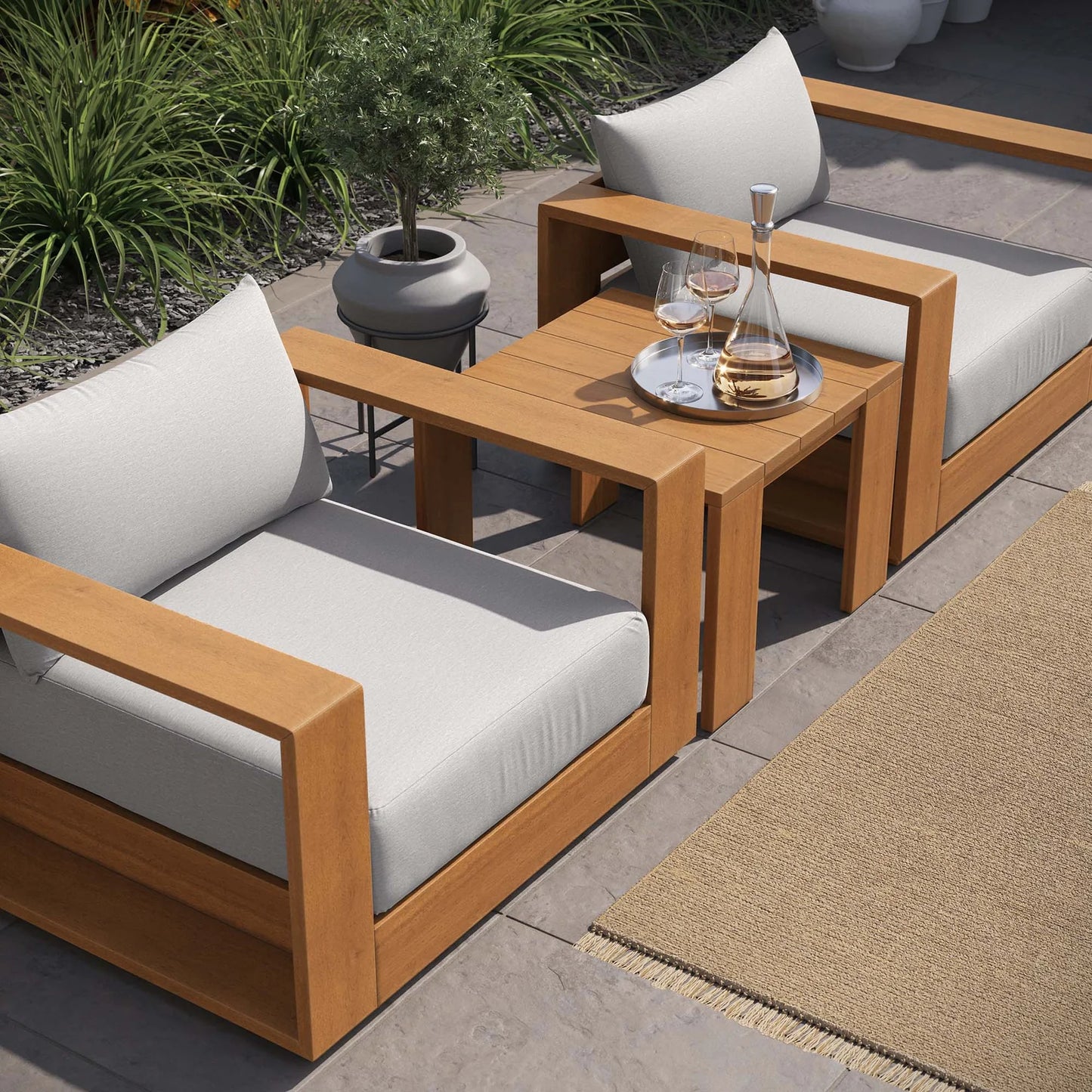 Tahoe 3-Piece Outdoor Patio Acacia Wood Furniture Set in Natural Light Gray β Stylish and Durable Seating for Relaxed Outdoor Living
