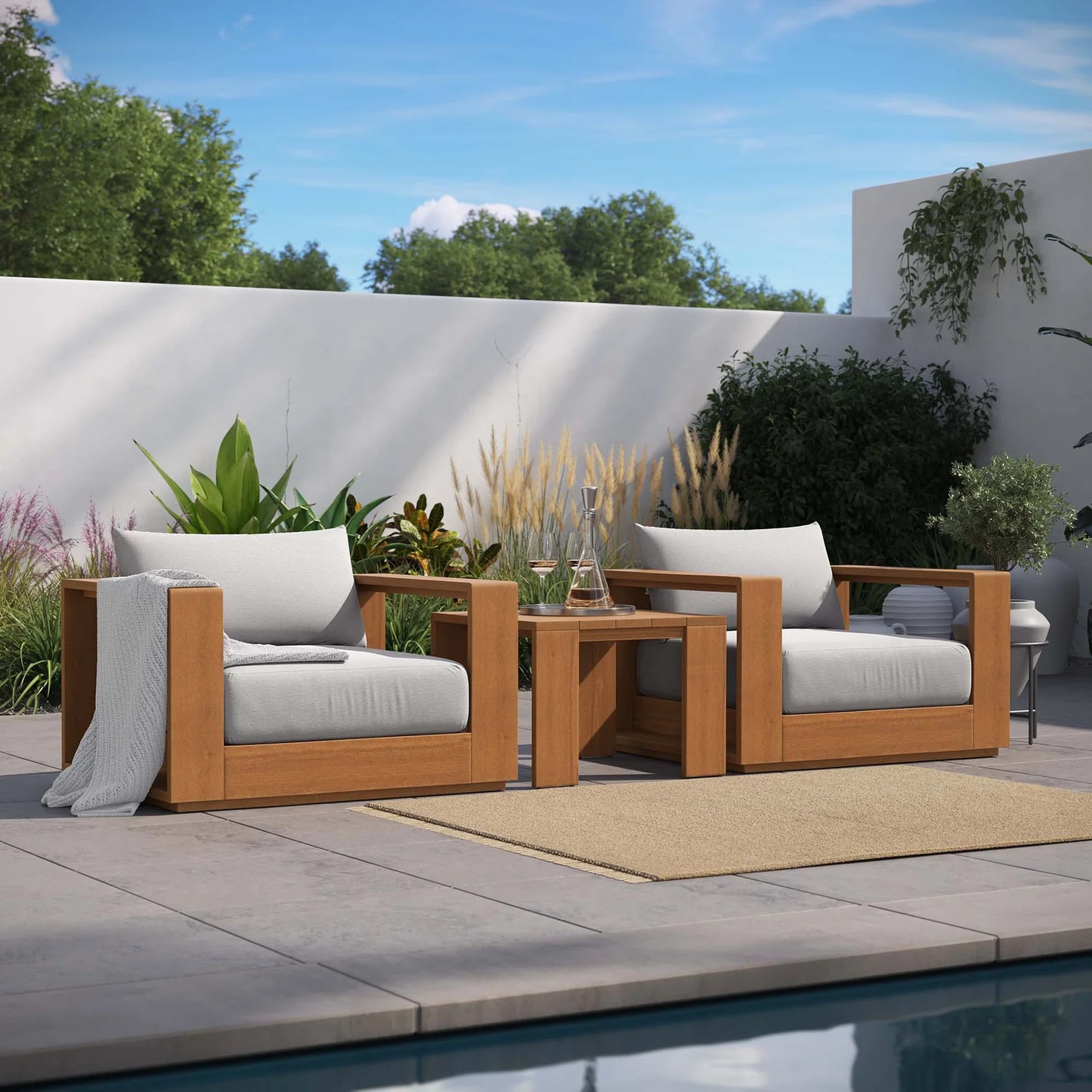 Tahoe 3-Piece Outdoor Patio Acacia Wood Furniture Set in Natural Light Gray β Stylish and Durable Seating for Relaxed Outdoor Living