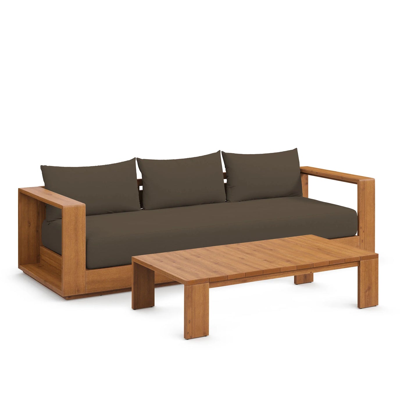 Tahoe 2-Piece Outdoor Patio Set – Acacia Wood Sofa and Coffee Table for Stylish Backyard Lounging