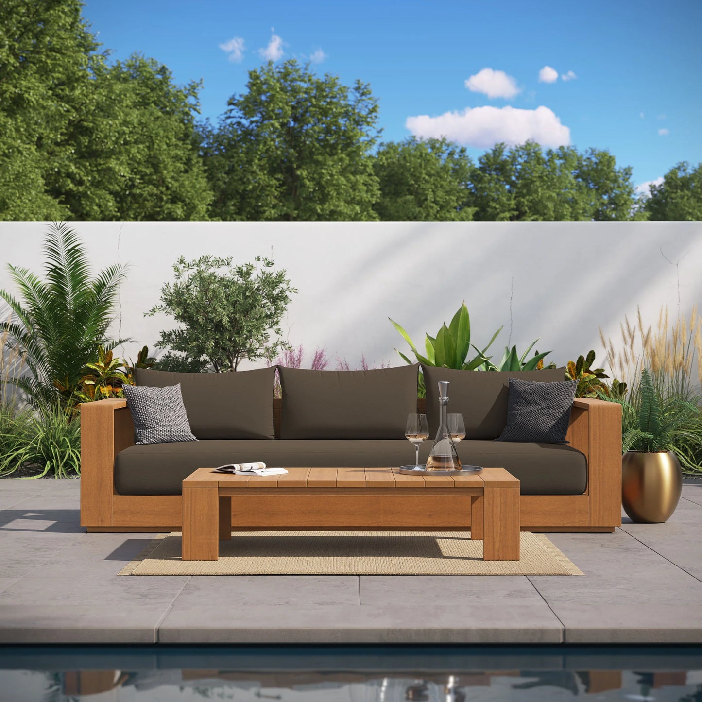 Tahoe 2-Piece Outdoor Patio Set – Acacia Wood Sofa and Coffee Table for Stylish Backyard Lounging