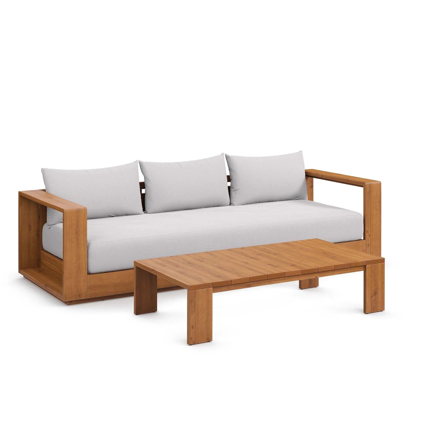 Tahoe 2-Piece Outdoor Patio Set – Acacia Wood Sofa and Coffee Table for Stylish Backyard Lounging
