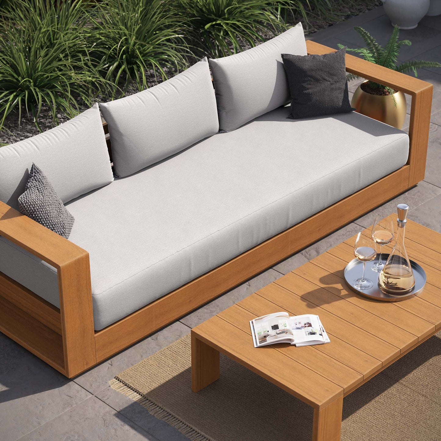 Tahoe 2-Piece Outdoor Patio Set – Acacia Wood Sofa and Coffee Table for Stylish Backyard Lounging