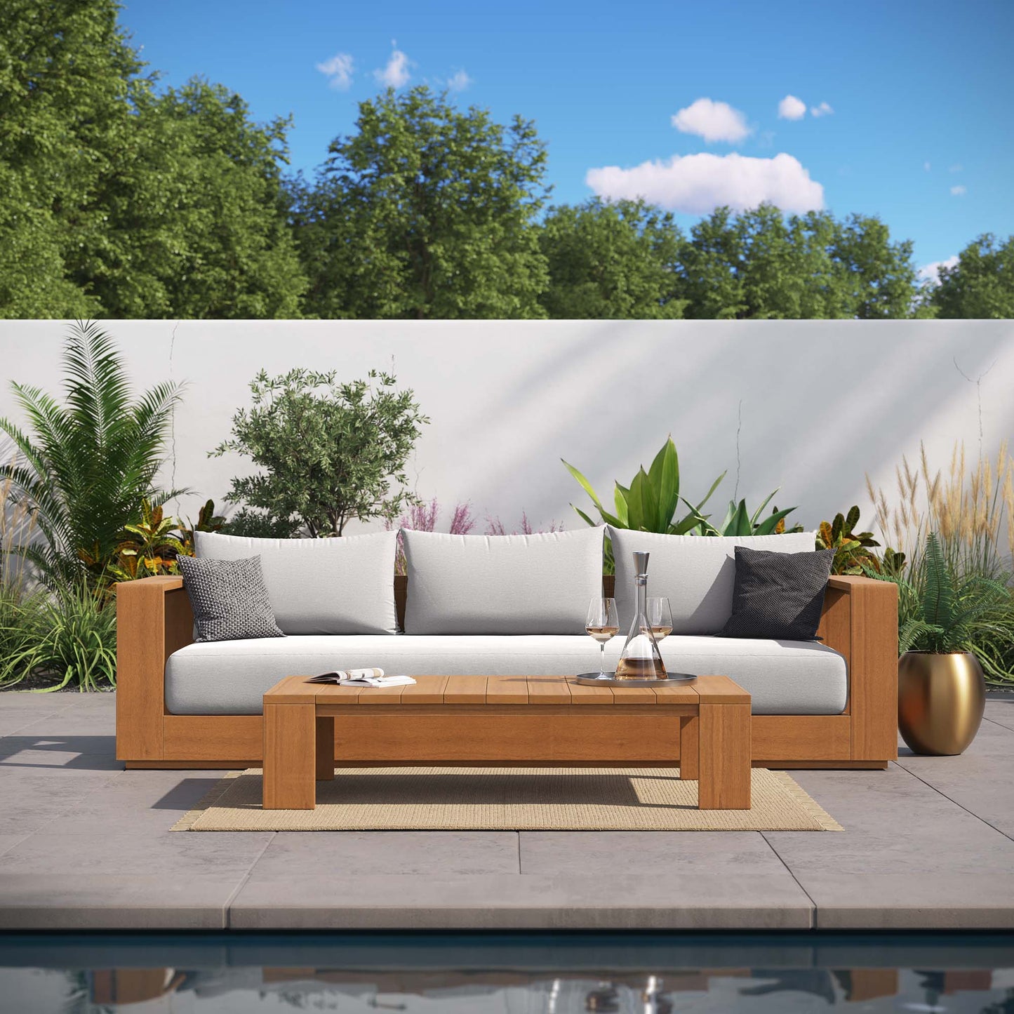 Tahoe 2-Piece Outdoor Patio Set – Acacia Wood Sofa and Coffee Table for Stylish Backyard Lounging