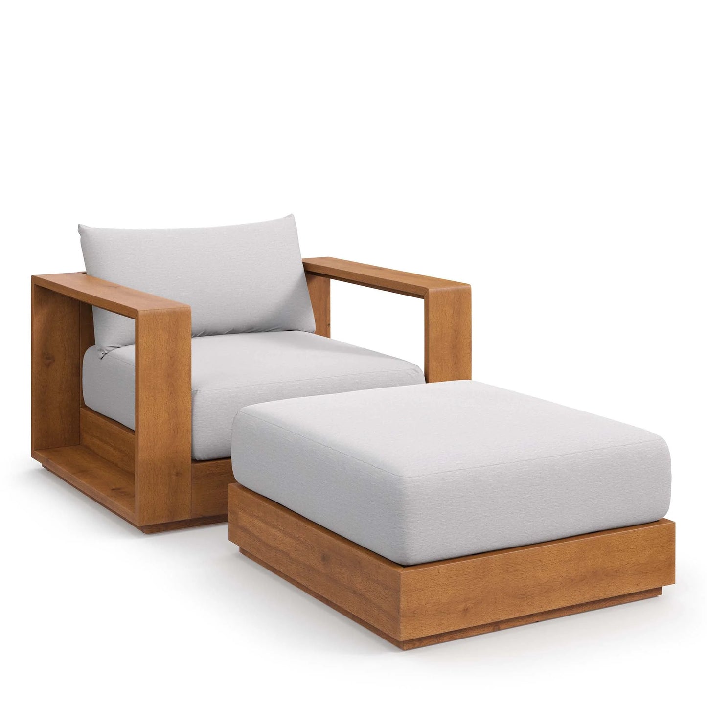 Tahoe 2-Piece Outdoor Patio Set – Acacia Wood Armchair and Ottoman for Relaxed Outdoor Living
