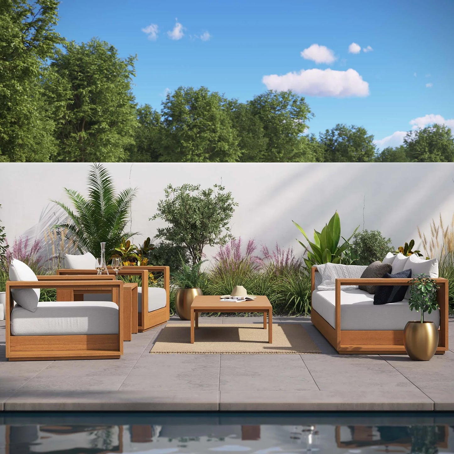 Tahoe 5-Piece Acacia Wood Patio Set with UV-Resistant Cushions & Foam Padding β Stylish and Comfortable Outdoor Seating for Relaxed Living