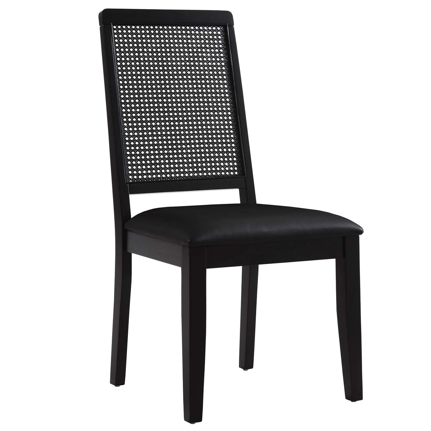 Arlo Dining Side Chairs with Vegan Leather Seat and Faux Rattan Back - Set of 2 for Stylish Dining Comfort