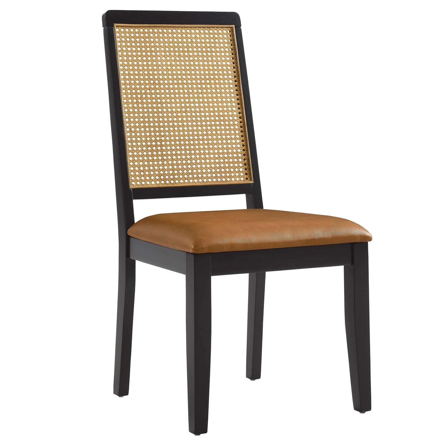 Arlo Dining Side Chairs with Vegan Leather Seat and Faux Rattan Back - Set of 2 for Stylish Dining Comfort