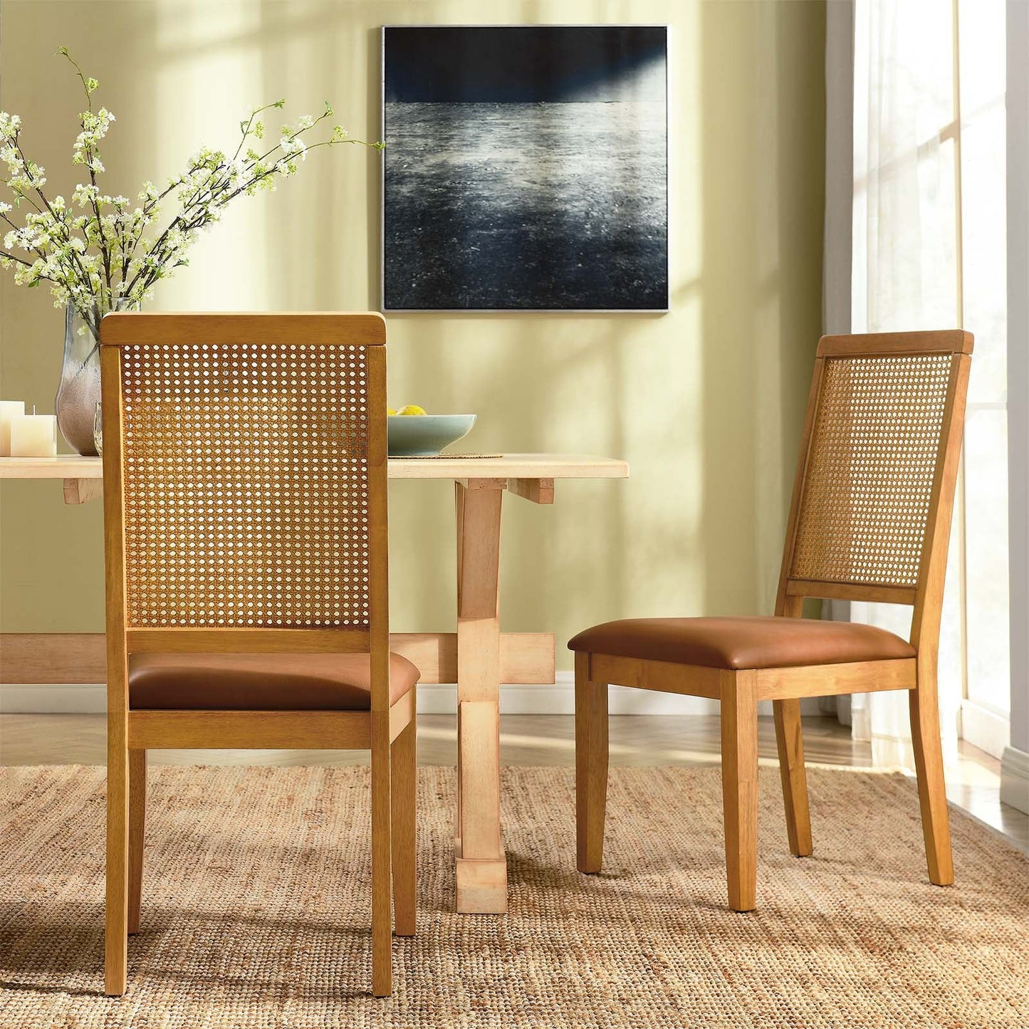 Arlo Dining Side Chairs Set of 2 β Vegan Leather Seats & Faux Rattan Backs for Stylish Comfort
