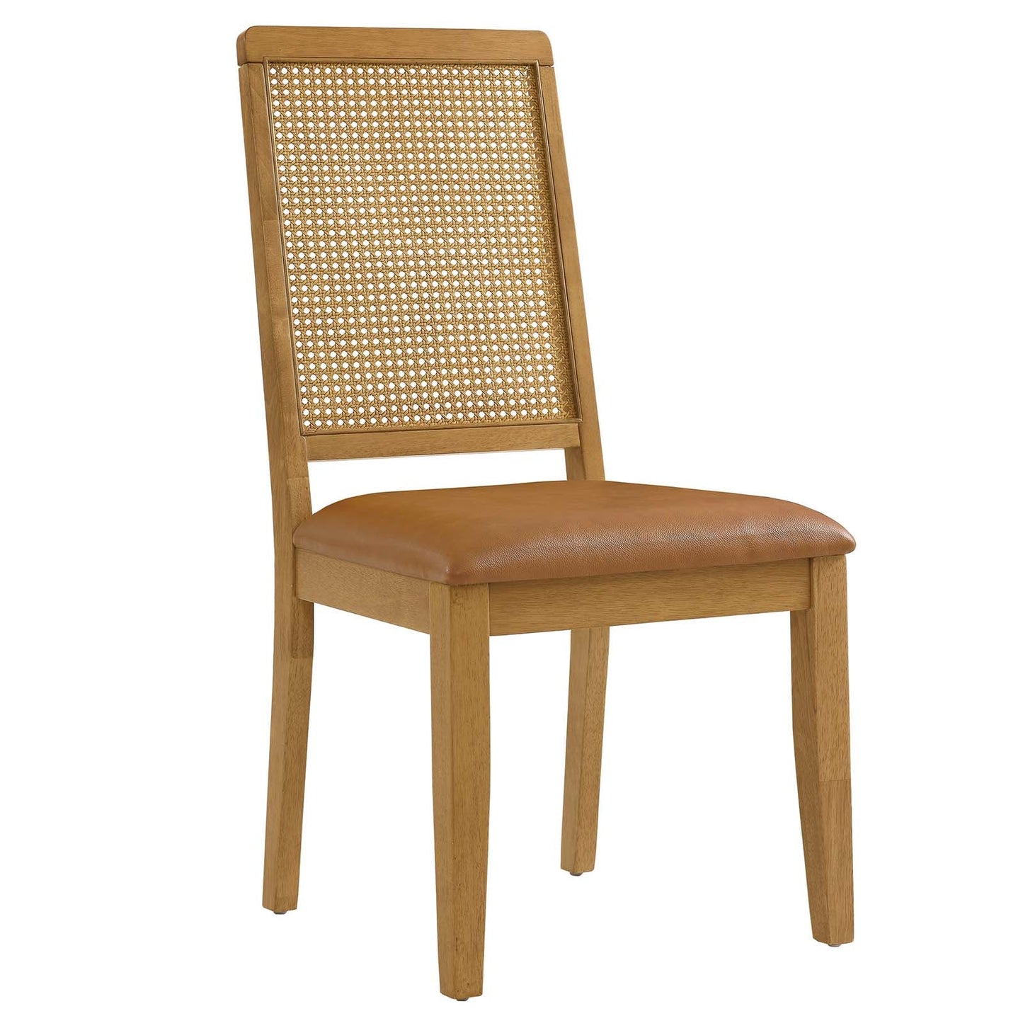Arlo Dining Side Chairs with Vegan Leather Seat and Faux Rattan Back - Set of 2 for Stylish Dining Comfort